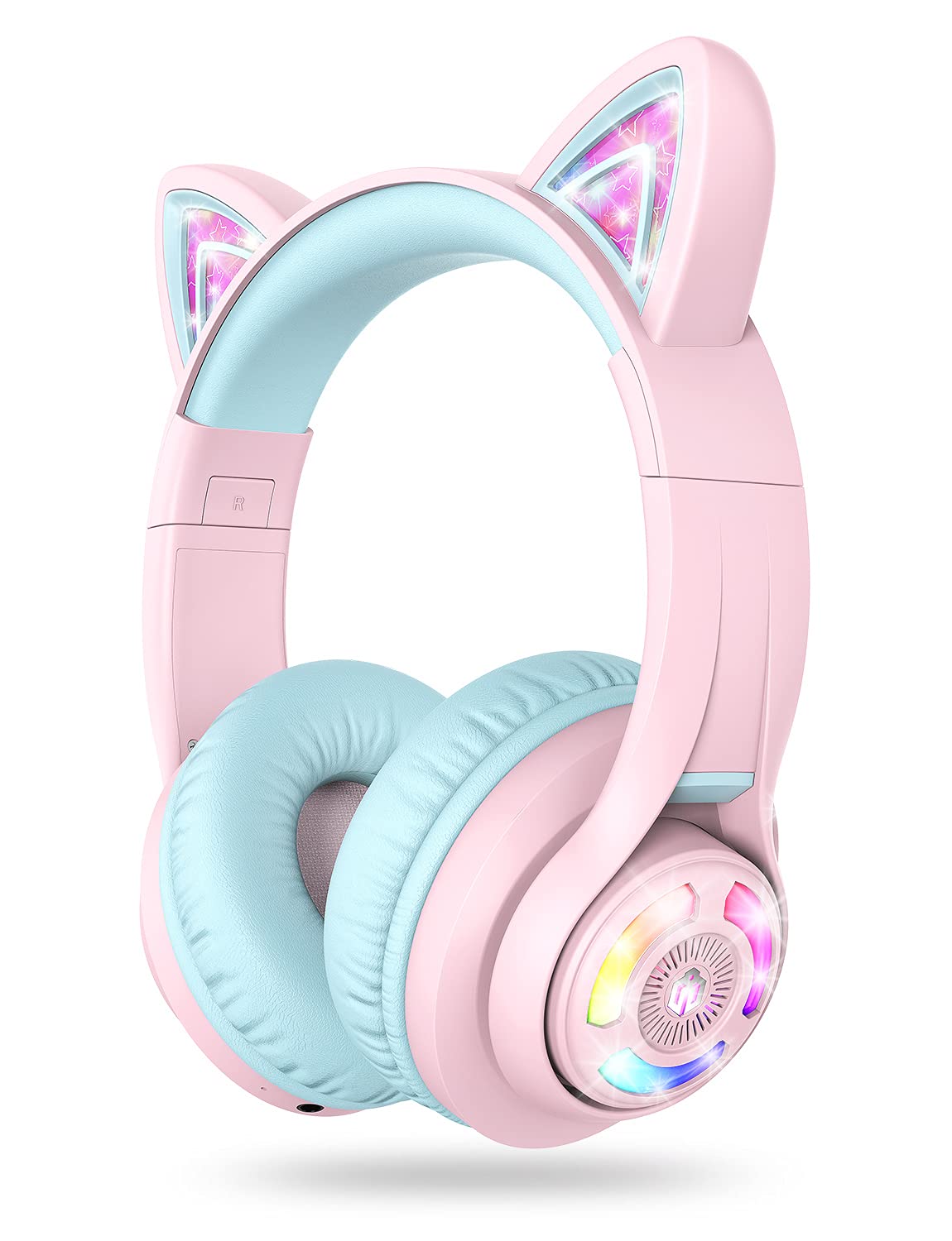 iClever Cat Ear Kids Bluetooth Headphones, LED Lights Up, 74/85dBA Safe Volume Limited, 50H Playtime,Bluetooth 5.2, USB C,Kids Headphones Wireless Over Ear for Travel iPad Tablet, Meow Macaron-Purple