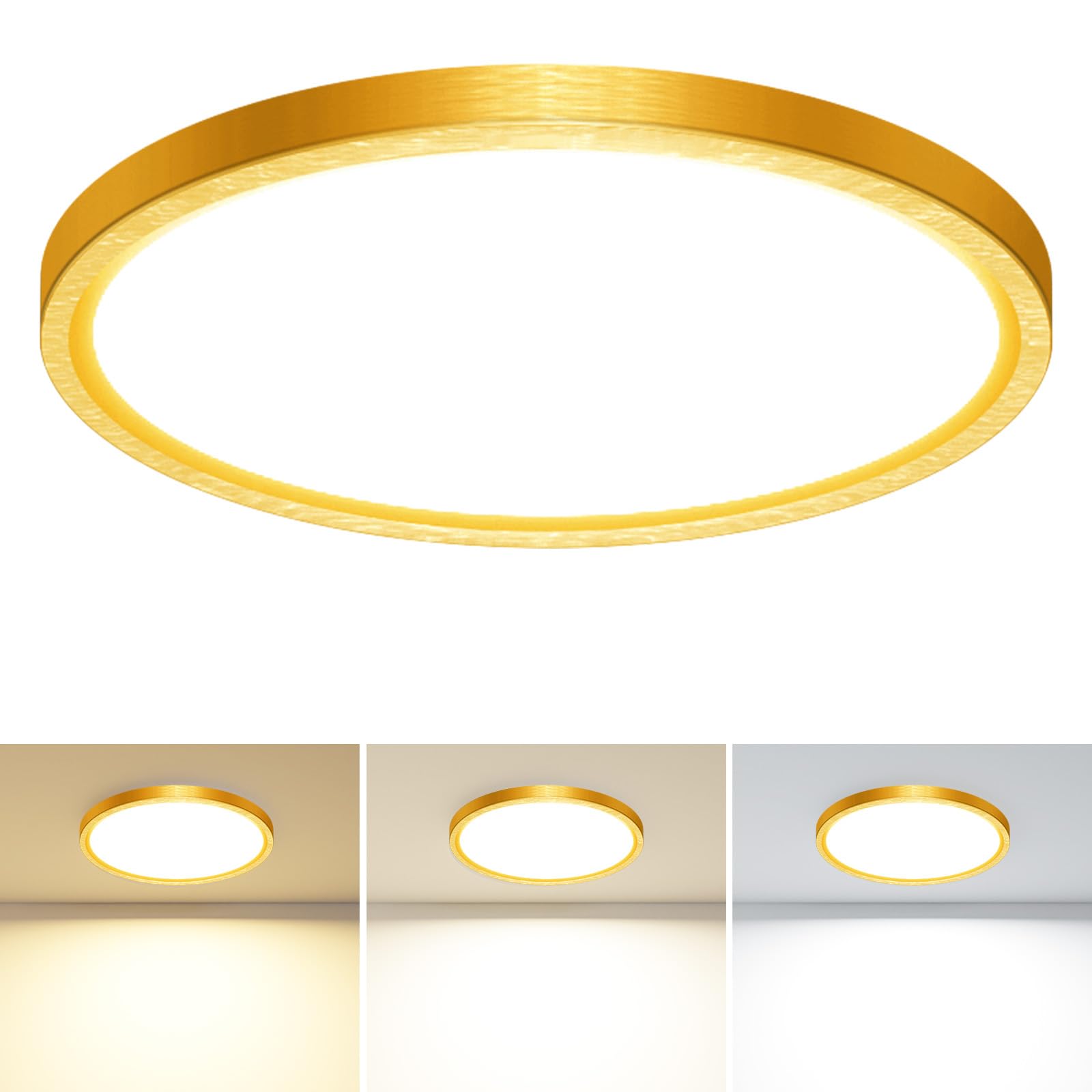 1PACK LED Flush Mount Ceiling Light Fixture, 3000K-4000K-6500K & 100W Equivalent Modern Kitchen Ceiling Lamp 15W 1500Lm 7.5 Inch Closet Round Surface for Bathroom Laundry Bedroom Hallway, Black
