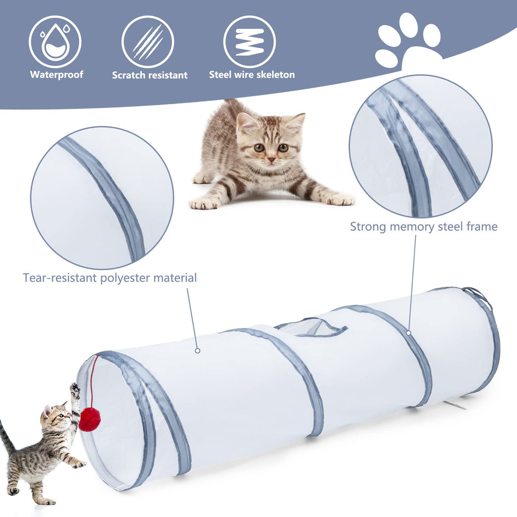 Sheldamy Cat Tunnel, 2-Way Collapsible Play Tunnel, Interactive Toy Maze for Small Animals, Suitable for Kittens, Puppies, Rabbits, Ferrets, Blue & Black