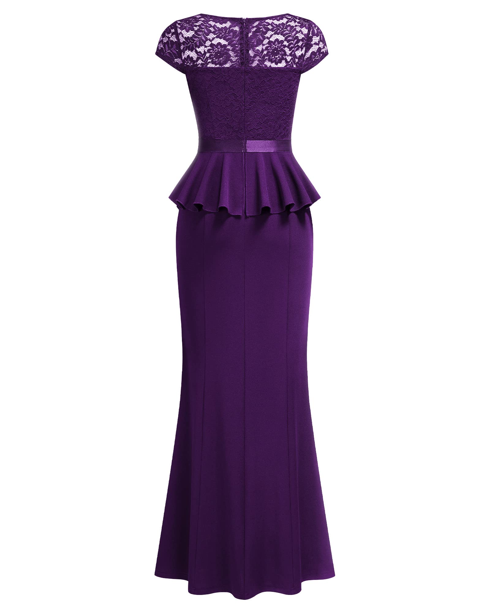 MISSMAY Women's Elegant Floral Lace Ruffle Split Cocktail Party Long Dress