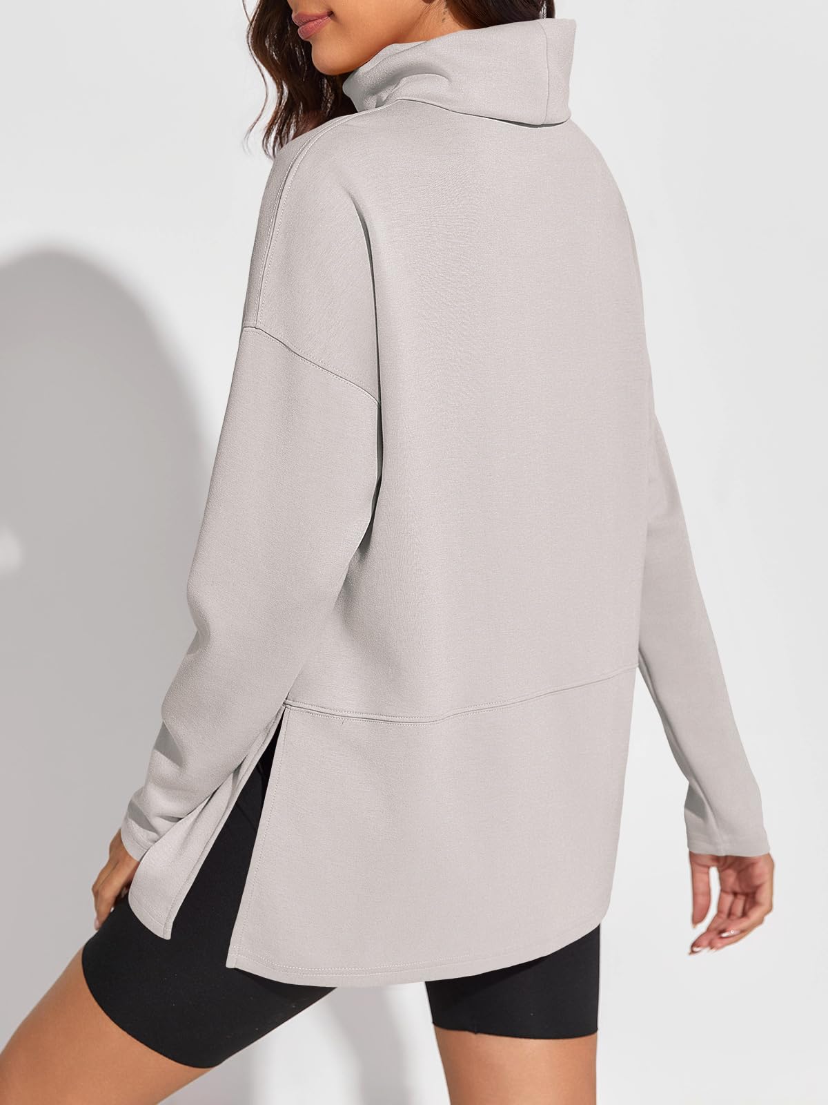 Fisoew Women's Turtleneck Oversized Sweatshirt Casual Long Sleeve Loose Side Slit Pullovers Tunic Tops