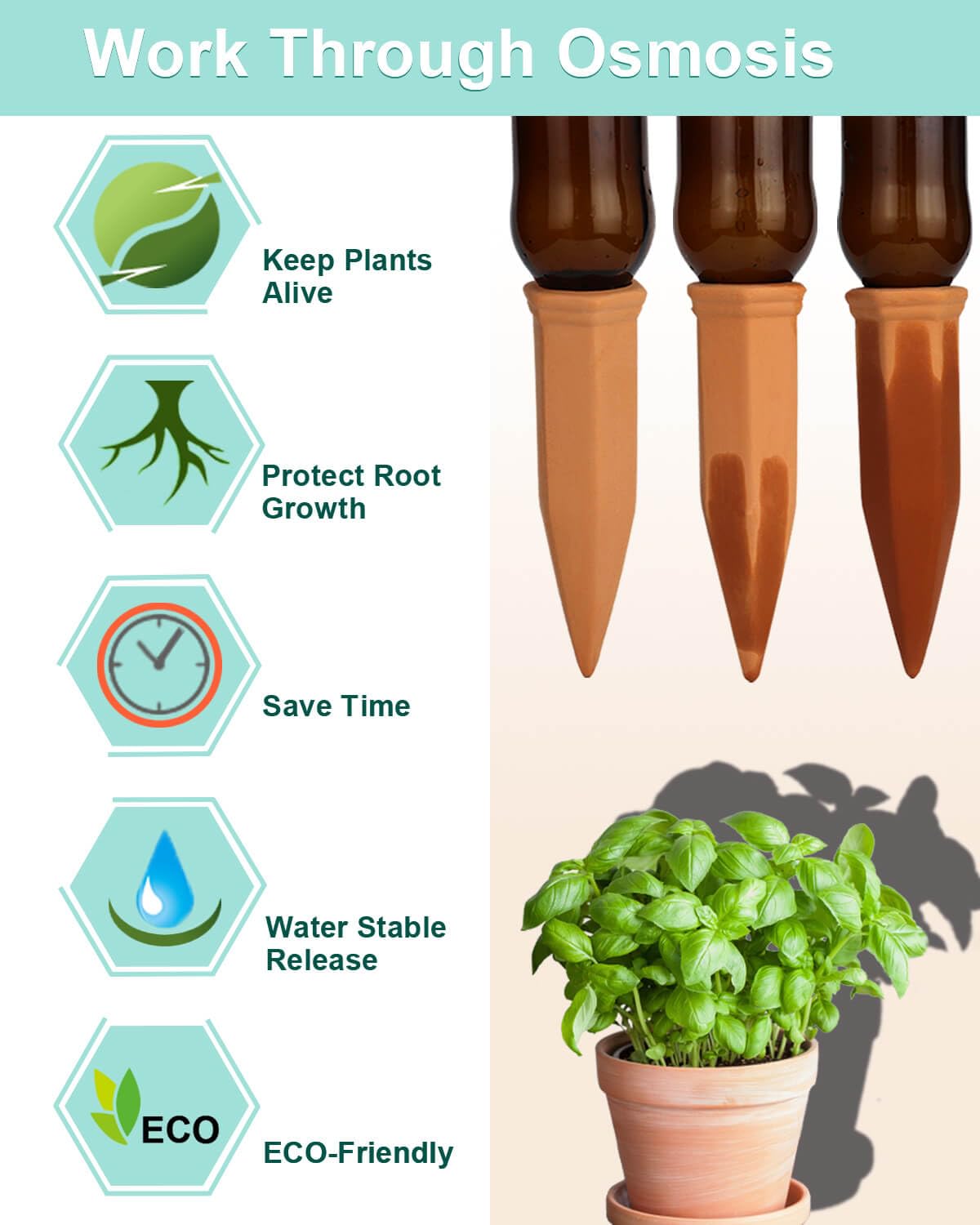 vensovo Terracotta Self Watering Spikes - 24 Pcs Potted Plant Watering Devices Vacation Self-Watering Stakes for Outdoor, Indoor Plants, Wine Bottle