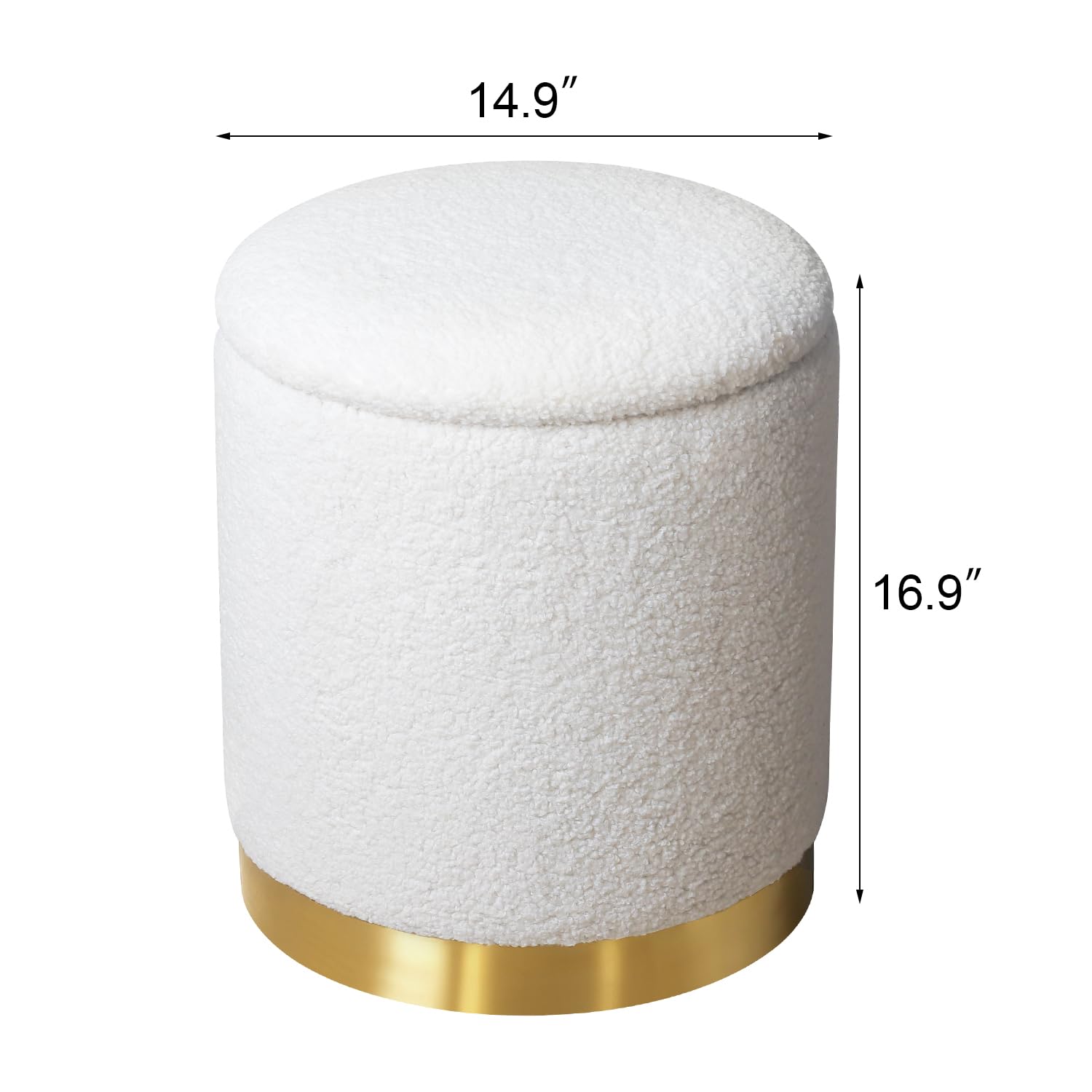 Joveco Boucle Round Ottoman with Storage,Vanity Stool with Storage for Bedroom, Ottoman Coffee Table,Small Boucle Foot Stool for Living Room, Black with Gold Plating