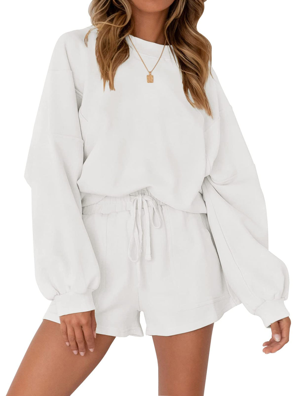 MEROKEETY 2026 Spring Lounge Sets for Women Oversized Batwing Sleeve Casual Top and Shorts 2 Piece Outfits Sweat Set