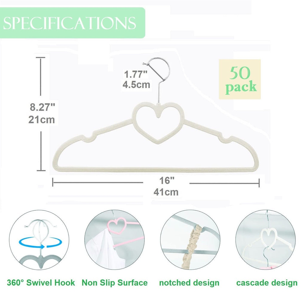 Velvet Hangers 20 Pack,16 Inch Non Slip Adult Heart Hanger (Black) | 360° Swivel Hooks, Cascade Design, Space Saving