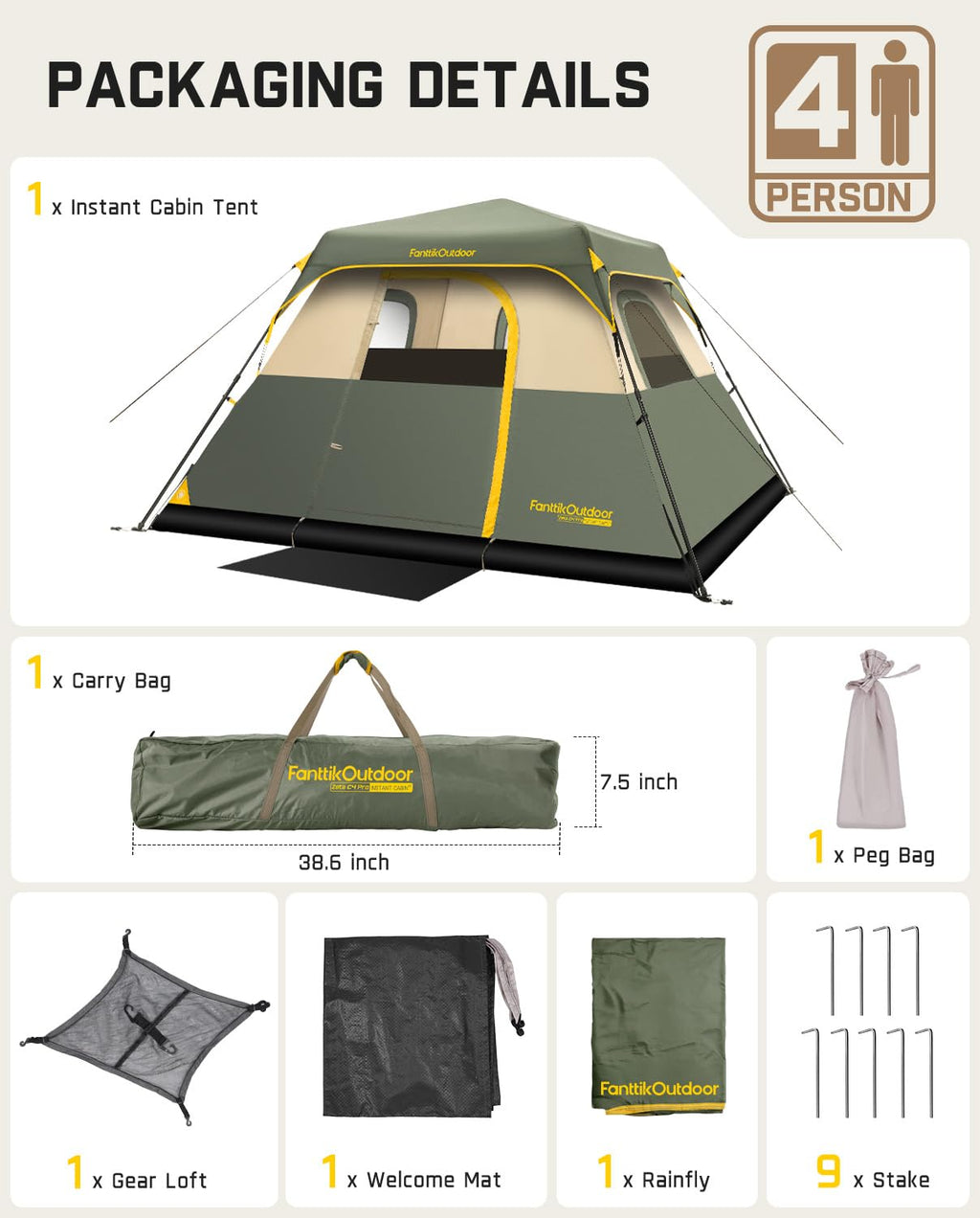 FanttikOutdoor Camping Tent 4/6/8/10 Person Instant Cabin Tent Setup in 60 Seconds with Rainfly & Windproof Portable with Carry Bag for Family Camping & Hiking, Upgraded Ventilation, Navy Blue