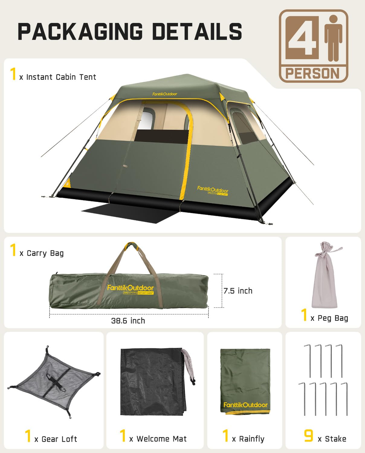 FanttikOutdoor Camping Tent 4/6/8/10 Person Instant Cabin Tent Setup in 60 Seconds with Rainfly & Windproof Portable with Carry Bag for Family Camping & Hiking, Upgraded Ventilation, Navy Blue