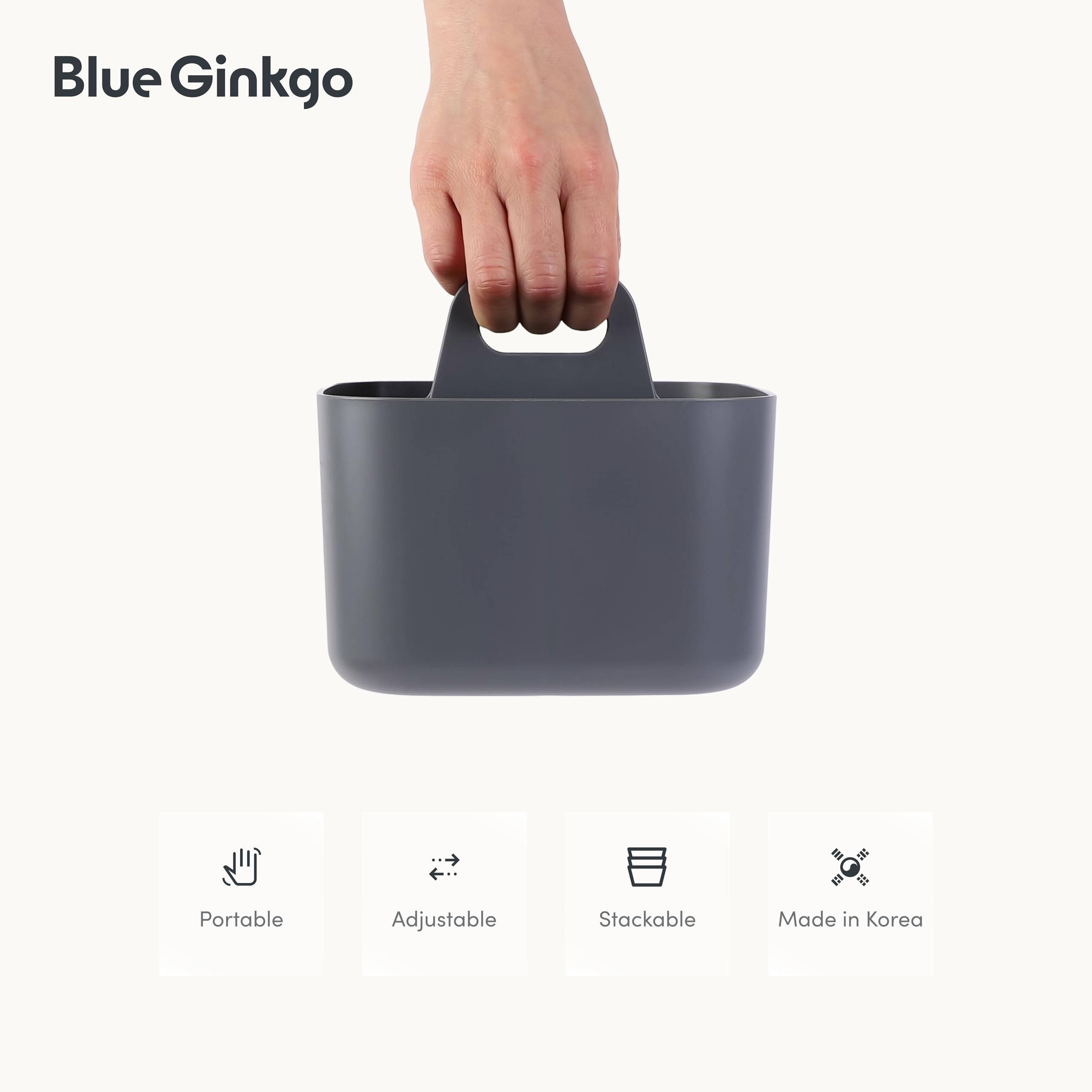 BLUE GINKGO Stackable Organizer Caddy – Korean-Made Portable Tote for Bathroom, Office, Crafts, or School Supplies (Long Rectangle, Blue)