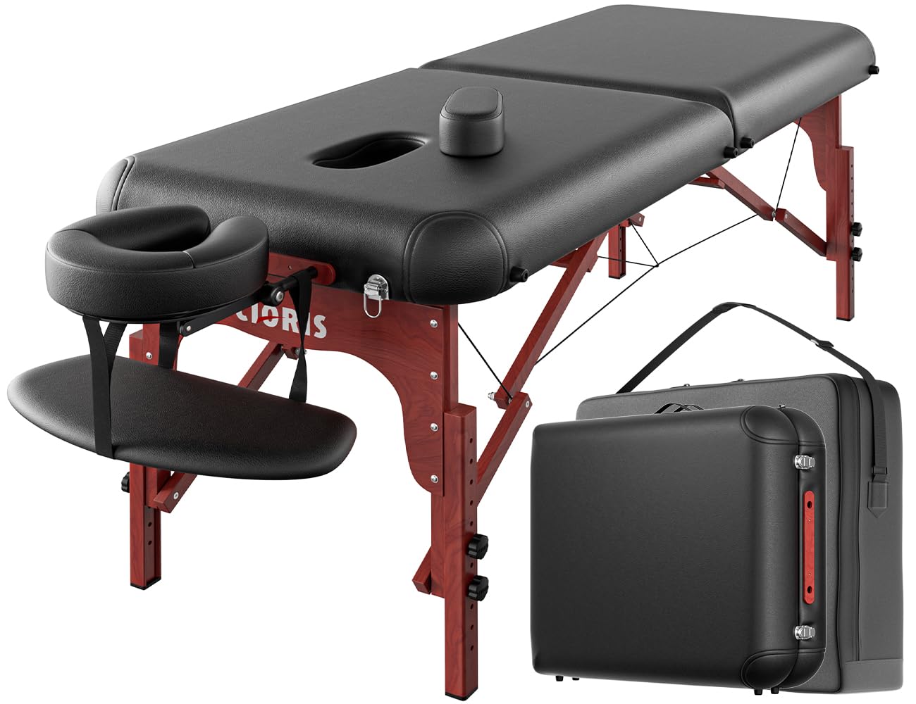 CLORIS 84" Professional Massage Table Portable Reinforced Wooden Leg 2 Folding Lightweight Spa Salon Tattoo Massage Bed Height Adjustable Hold Up to 1100LBS with Carrying Bag Black