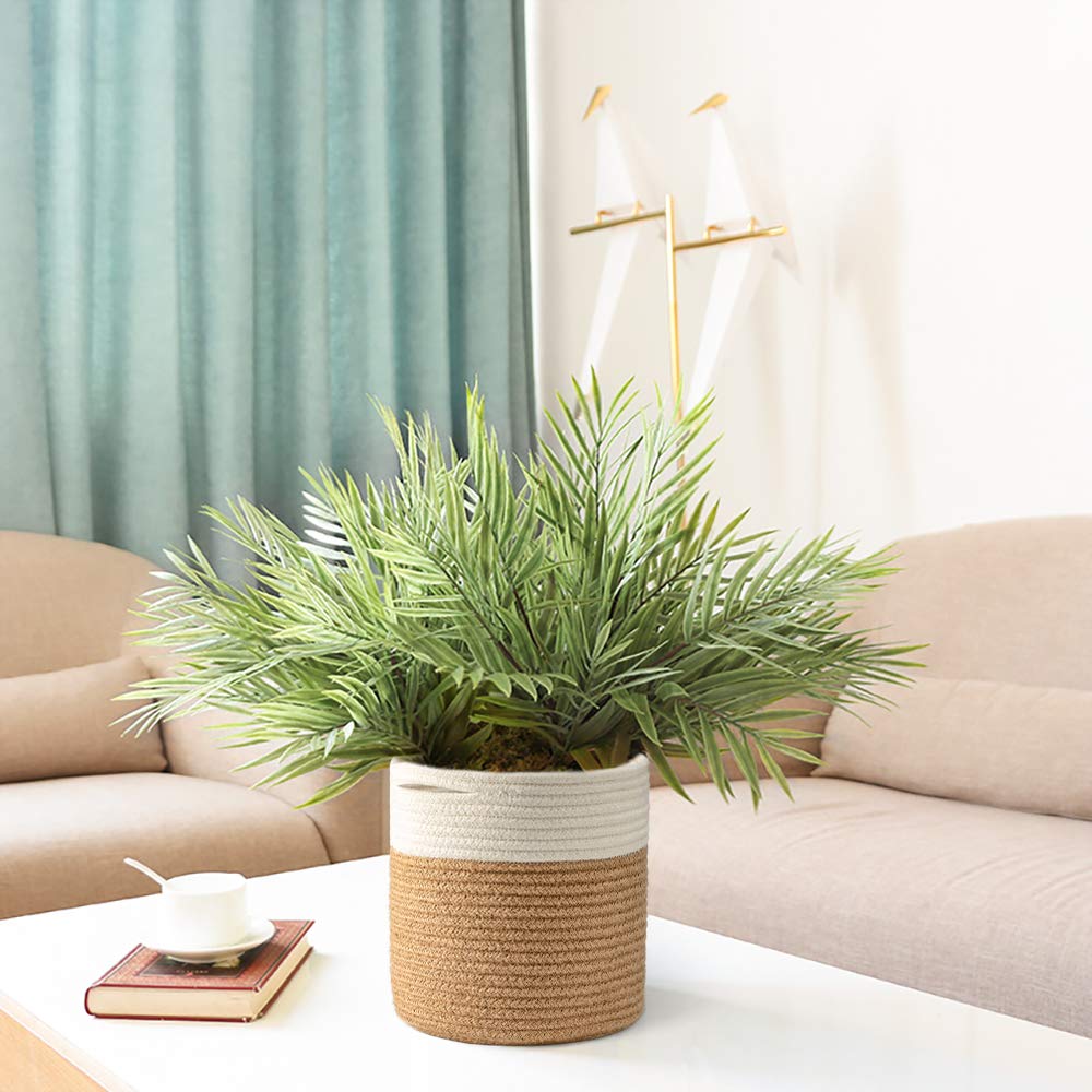 TIMEYARD Sturdy Jute Rope Plant Basket Modern Woven Basket up to 7.5 Inch Flower Pot Floor Indoor Planters, 8” x 8” Storage Organizer Baskets Rustic Home Decor, Black Stripes