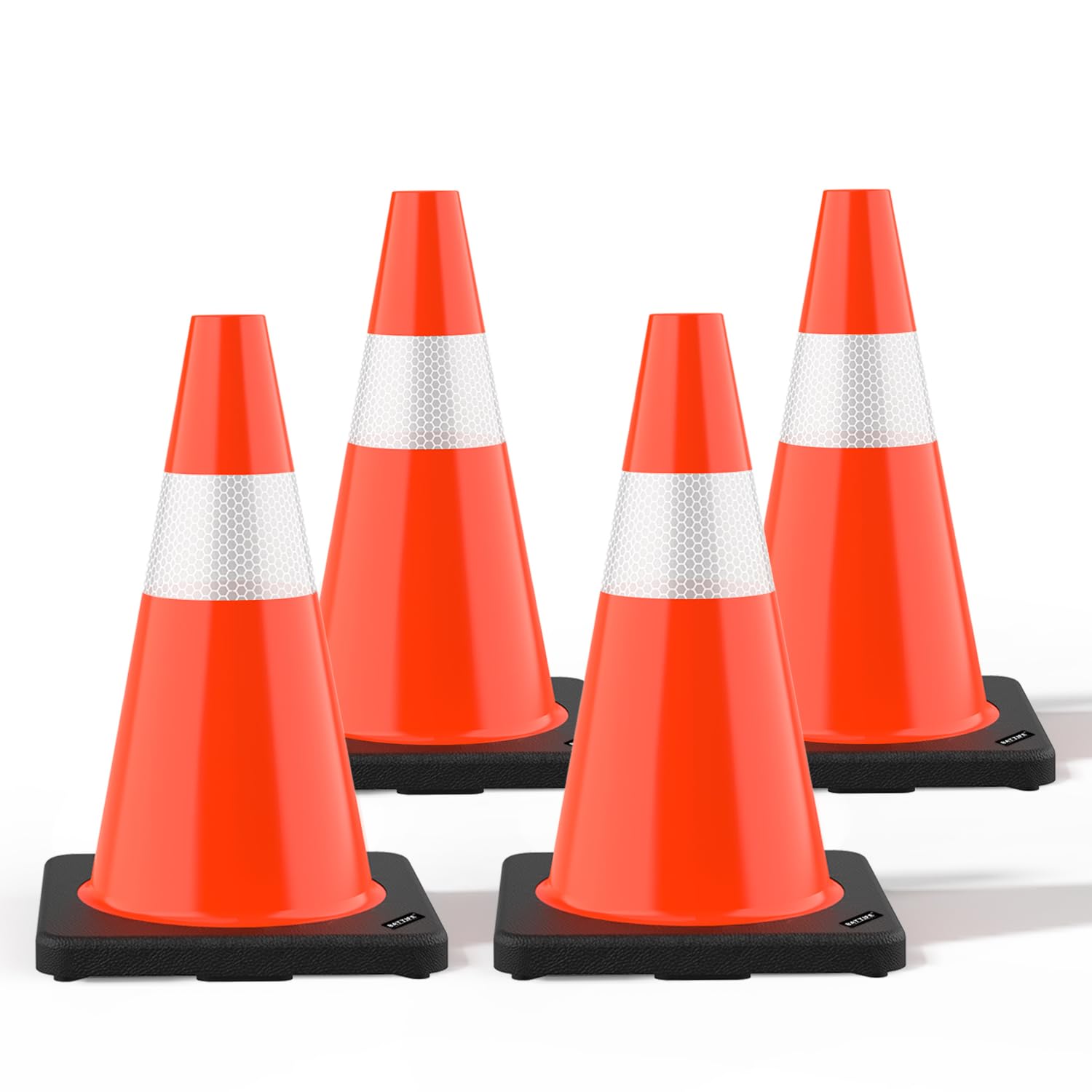 (4 Pack) BATTIFE Traffic Cones 18 Inch with Black Weighted Base, PVC Green Cone for Traffic Control,Construction Events, Driveway Road Parking Lot
