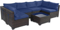 LEVELEVE 7 Pieces Outdoor Patio Furniture Sets,Rattan Conversation Sectional Set,Manual Weaving Wicker Patio Sofa with Tea Table