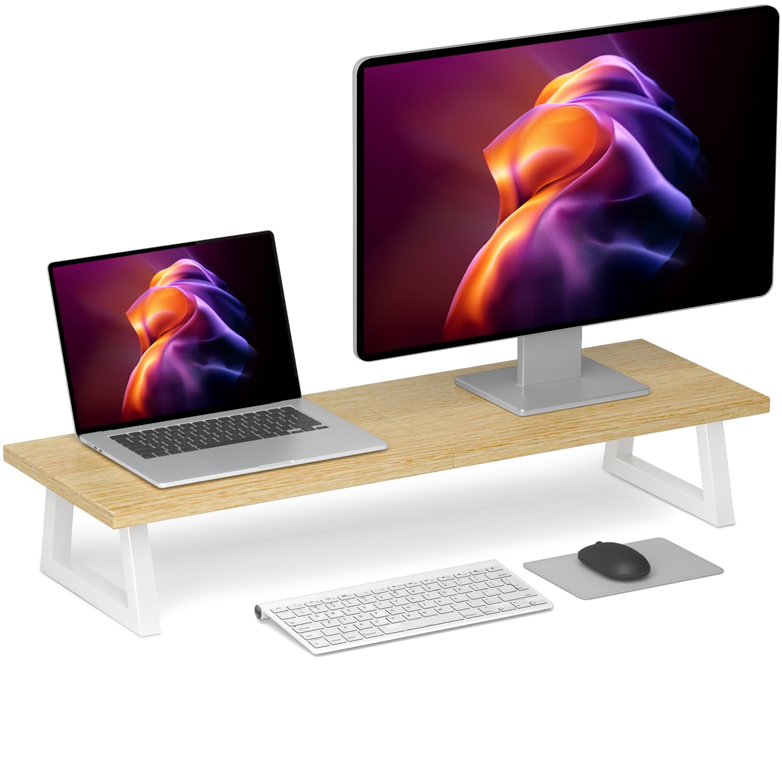 TEAMIX 31.5 inch Dual Monitor Riser, Long Black Monitor Stand Riser Wide TV Stand Riser Monitor Stand for 2 Monitors Wood & Steel Desktop Riser Desk Organization Home Office