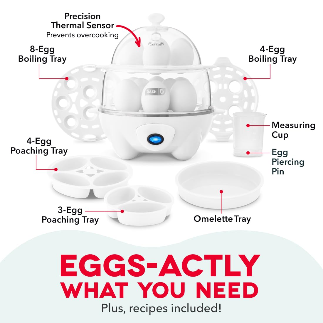 Dash Deluxe Egg Cooker - Boiler, Poacher & Steamer - Includes Measuring & Recipe Guide - Dishwasher Safe - BPA Free - Holds 12 Eggs, Aqua