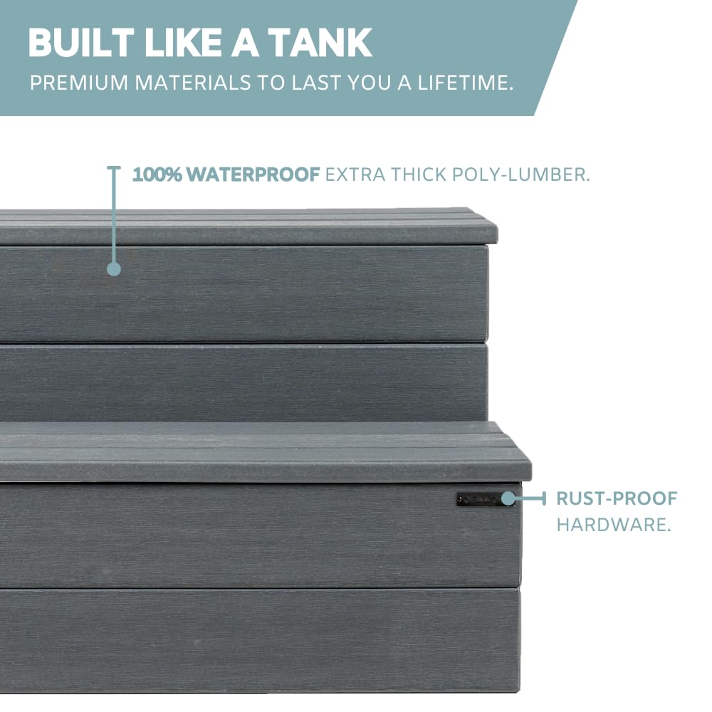 DENKOE Hot Tub Steps - Wood Looking Plastic - 100% Waterproof - Brown Non Slip, Heavy Duty, Multi Use as Porch Steps, Hot Tub Stairs, Outdoor Stairs, Fits Any Spa Size