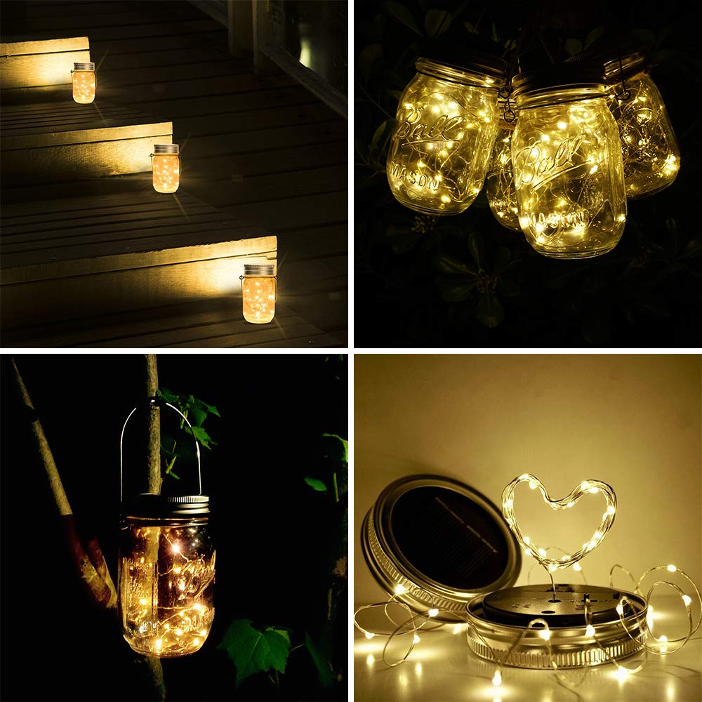 SunKite Solar Mason Jar Lights [Updated], 8 Pack 20 LED Waterproof Fairy Firefly Jar Lids String Lights with Hangers(NO Jars), Patio Yard Garden Wedding Decoration - Colorful
