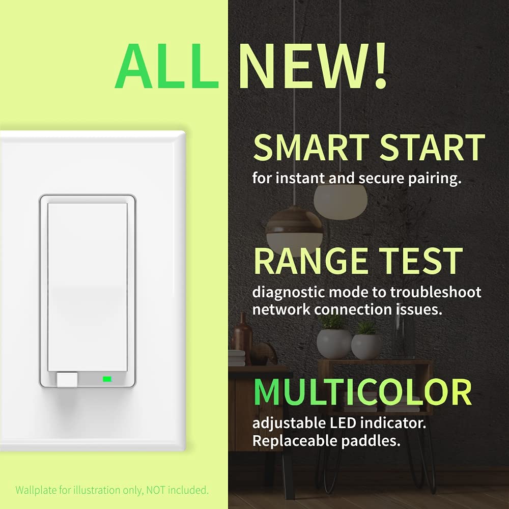 Zooz 800 Series Z-Wave Long Range Toggle Dimmer ZEN74, White | Direct 3-Way (No Add-On Switch Needed) | Z-Wave Hub Required
