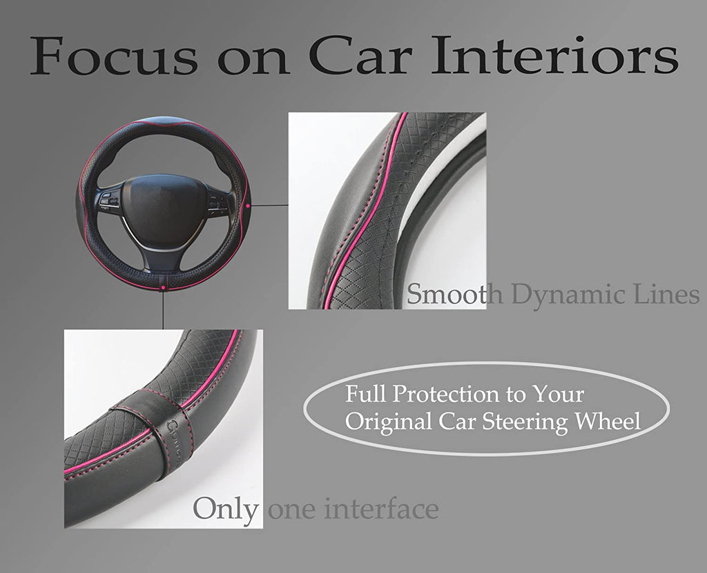 Car Steering Wheel Cover, Anti-Slip, Safety, Soft, Breathable, Heavy Duty, Thick, Full Surround, Sports Style (Black)