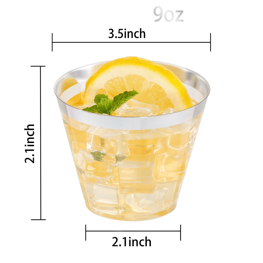 Nervure 120PCS Gold Plastic Cups - 10Oz Gold Rim Plastic Cups - Heavy Duty Disposable Cups - Clear Cup with Gold Rim for Weddings, Birthdays, Gatherings and Party