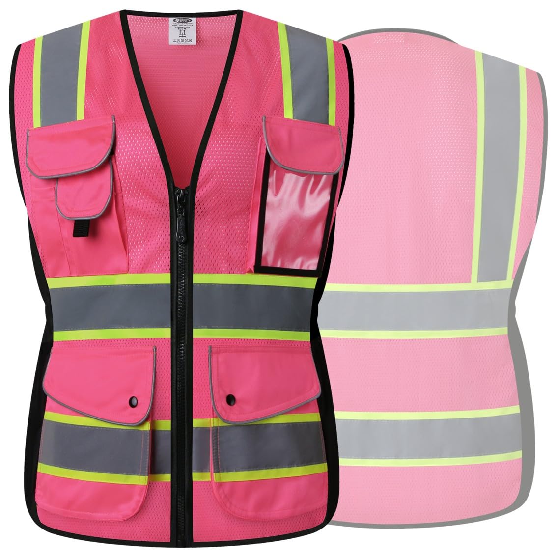 JKSafety Women Hi-Vis Reflective Safety Vest | Neon Color body Sewed Reflective Strips Breathable Lightweight ANSI Compliant