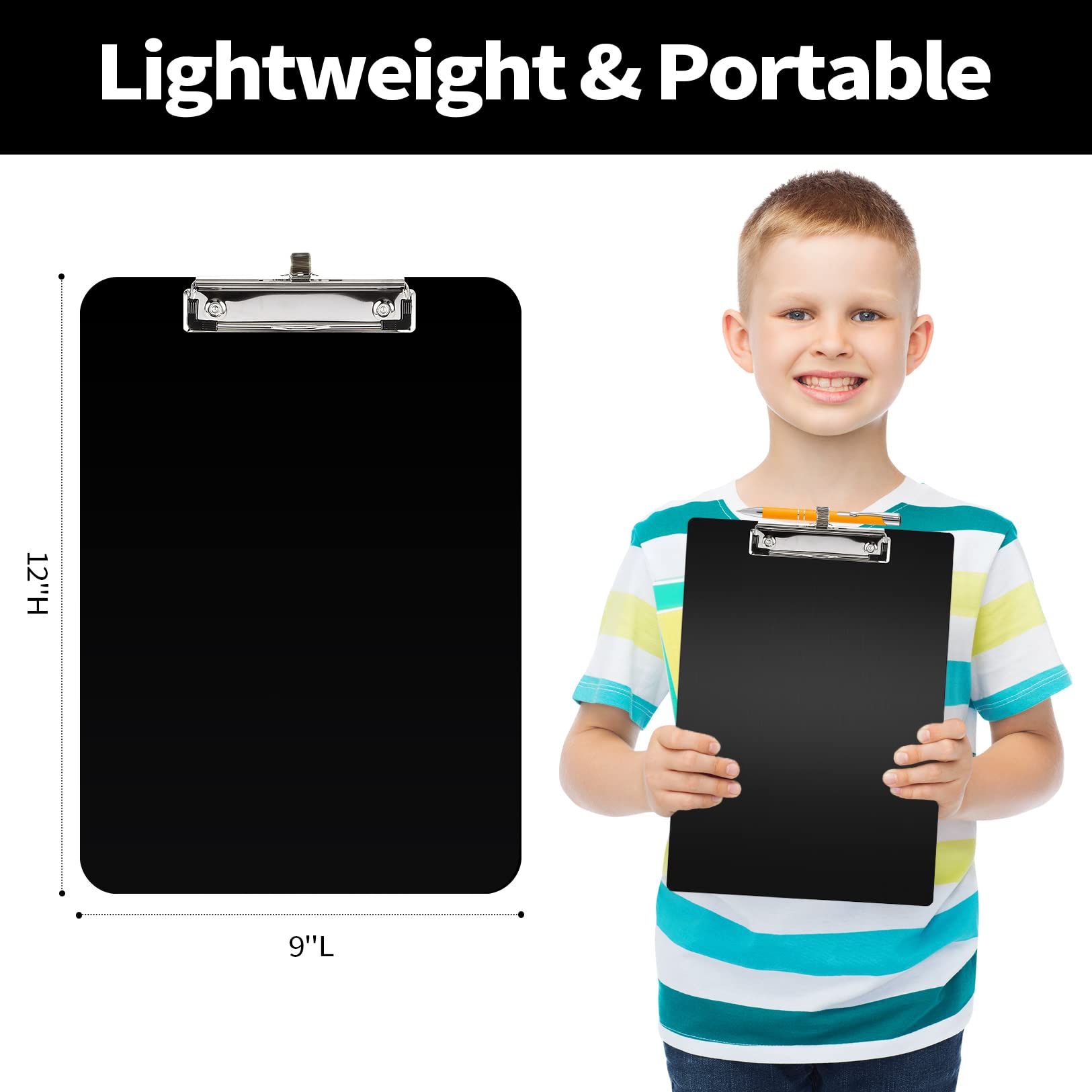 Sooez Plastic Clipboard with Pen Holder, [10% Thicker] Clip Boards 8.5x11 with Low Profile Clip, Cute Hanging Clipboard, Standard Letter Size A4 for Women Teacher, Office & School Supplies, Black
