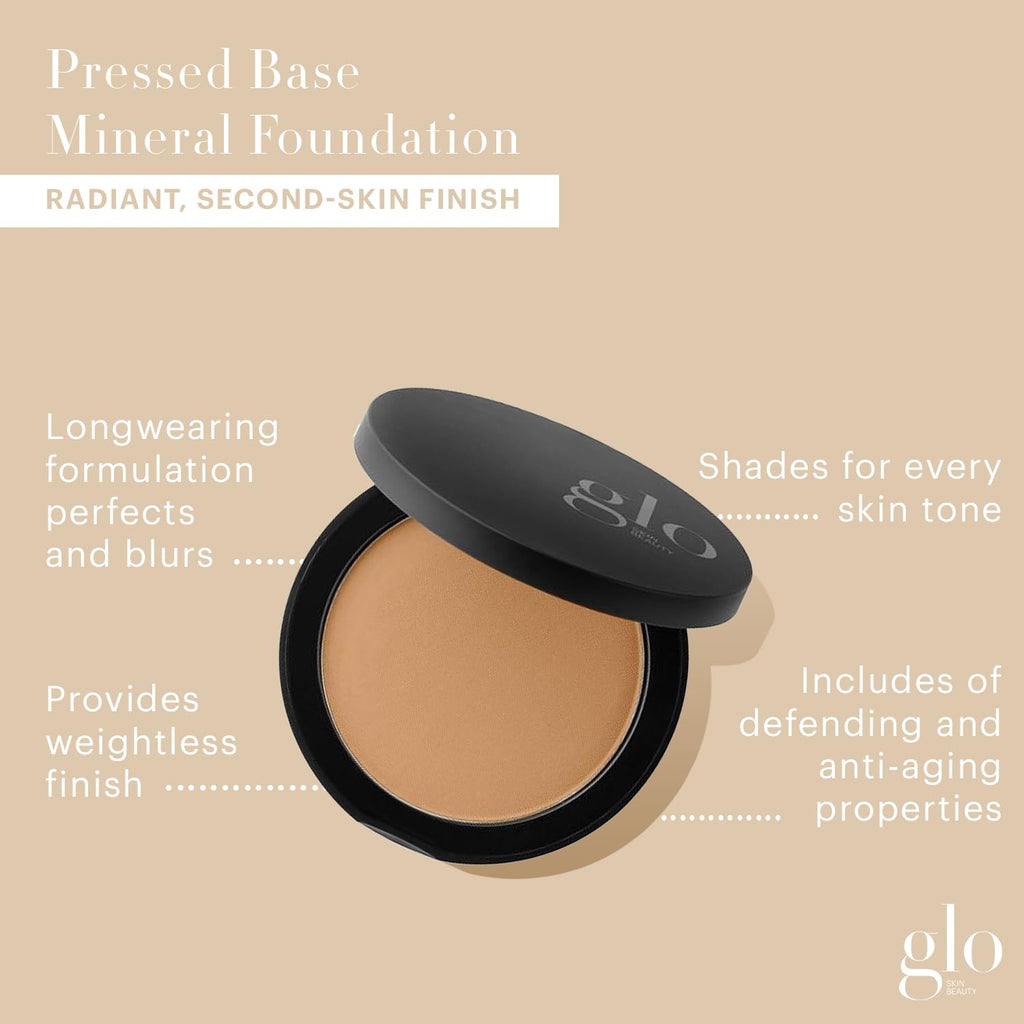 Glo Skin Beauty Pressed Base Powder Foundation, Beige – Buildable Sheer to Full Coverage, Long Wear Face Powder Compact, Pressed Powder Makeup for Smooth, Semi-Matte Finish