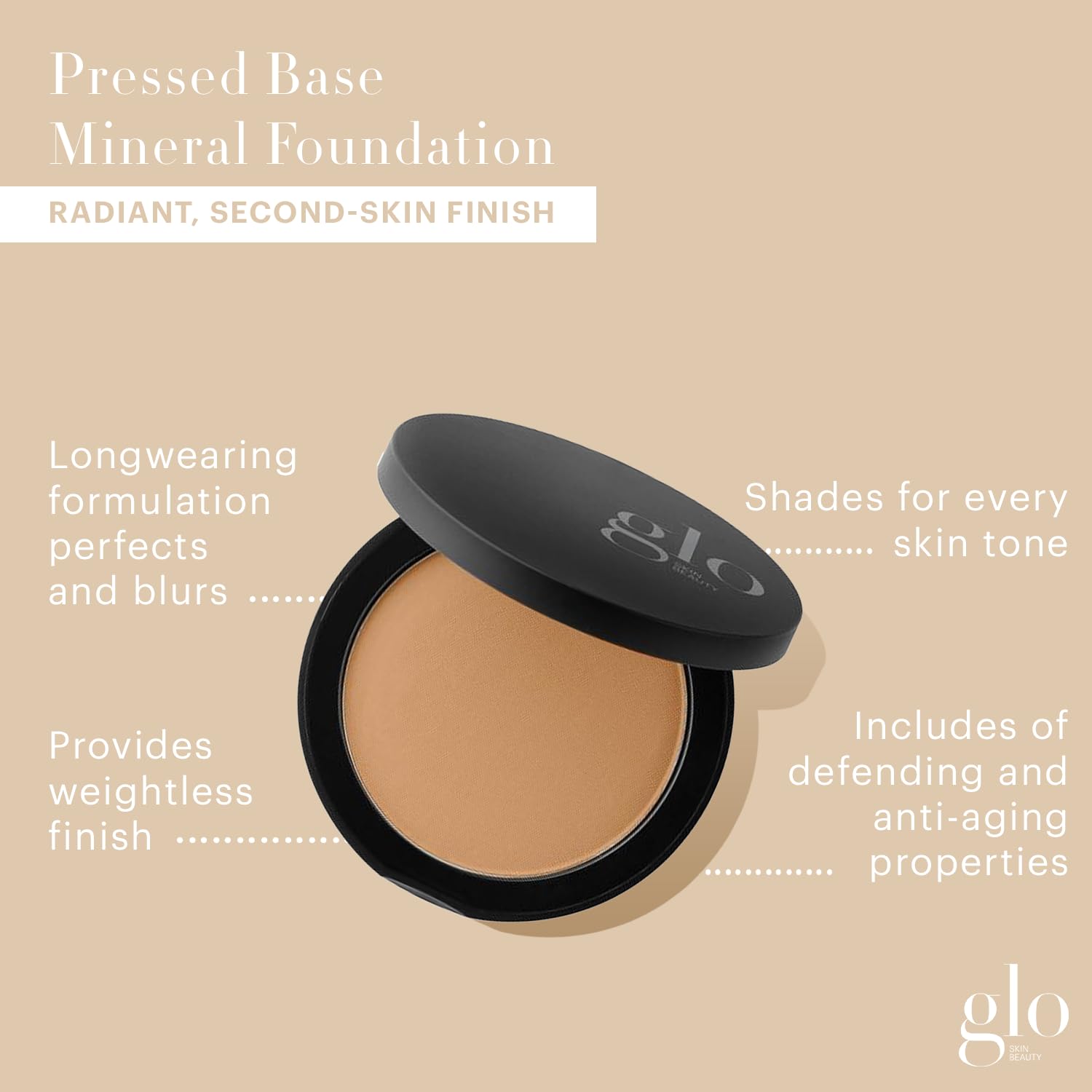 Glo Skin Beauty Pressed Base Powder Foundation, Beige – Buildable Sheer to Full Coverage, Long Wear Face Powder Compact, Pressed Powder Makeup for Smooth, Semi-Matte Finish