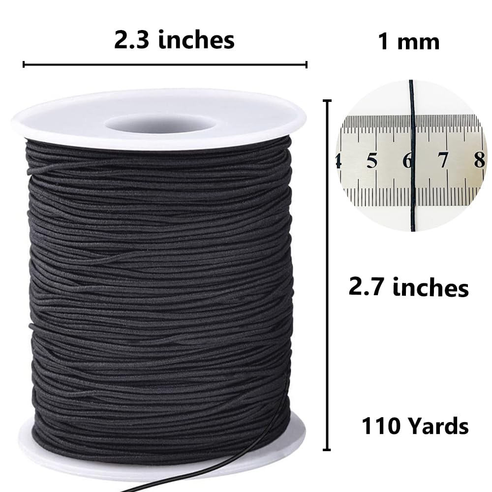 LUSTEMBER Elastic String for Bracelets, 1 mm x 110 Yards Sturdy Stretchy Elastic Cord for Jewelry Making, Necklaces, Beading - Black