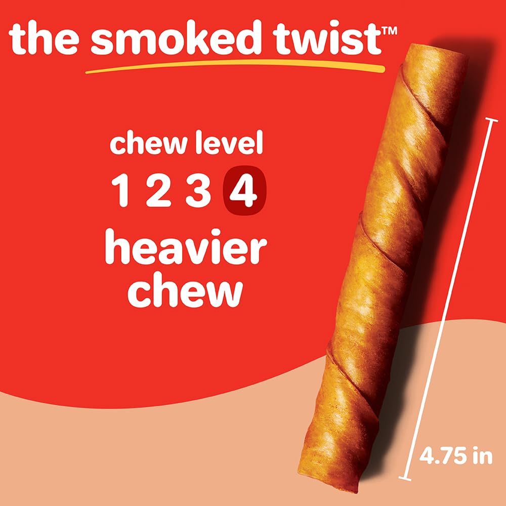 HARTZ Oinkies Natural Smoked Pig Skin Twist Dog Treat Chews - 10 Pack