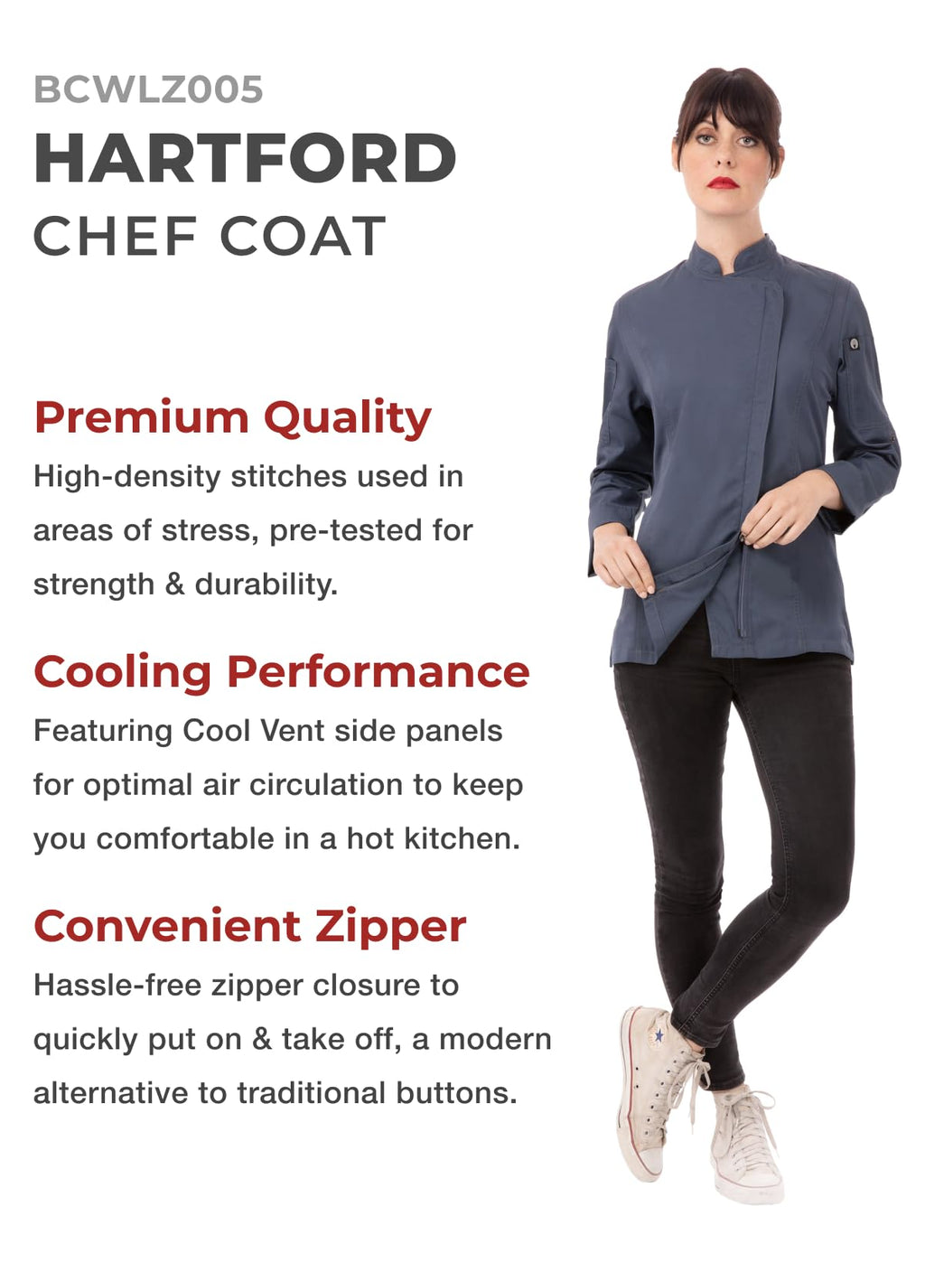 Chef Works Women's Hartford Cool Vent Chef Coat