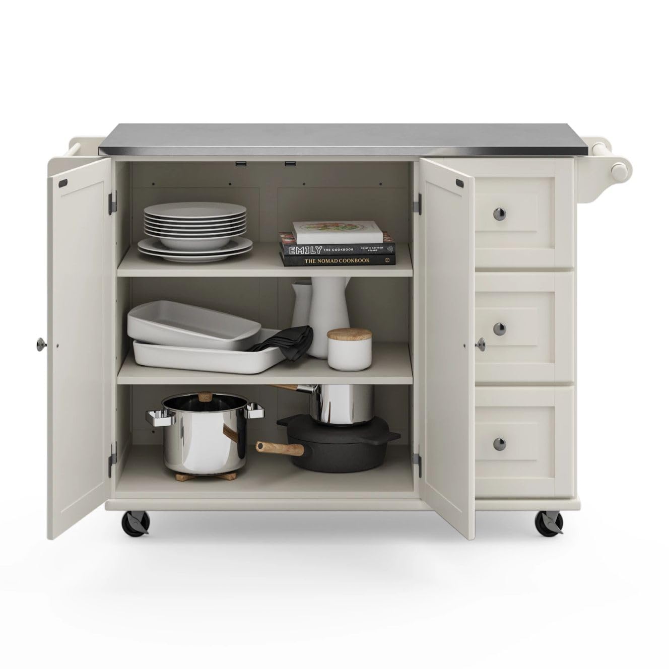 Homestyles Mobile Kitchen Island Cart with Stainless Steel Top, Blue