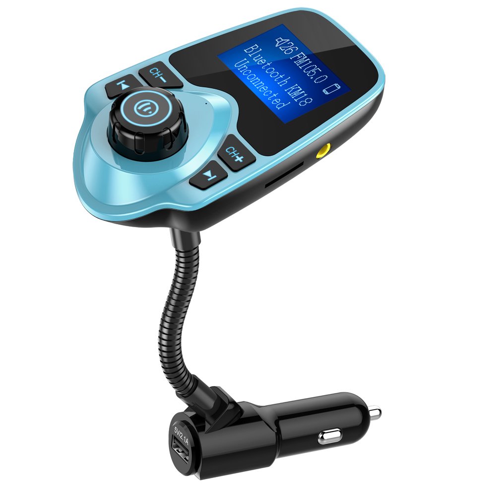 Nulaxy KM18 Bluetooth 5.4 Car Adapter with 1.44" Clear Display & Flexible Gooseneck - FM Radio Transmitter & Bluetooth Receiver for Hands-Free Calls, Wireless Music via BT/FM/AUX/TF, USB Car Charger