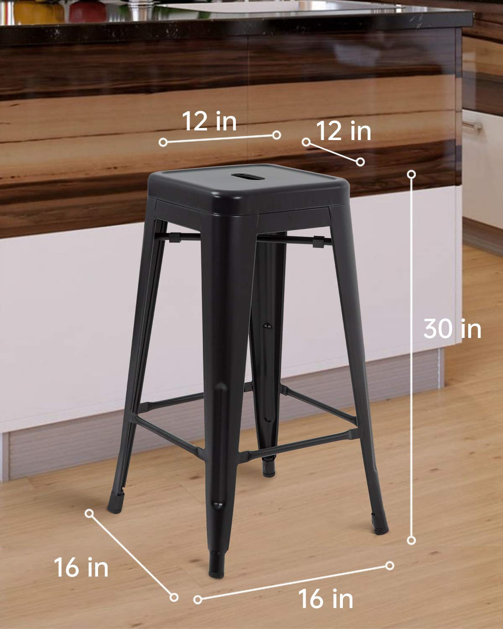 FDW Metal Bar Stools Set of 4 Counter Height Bar Stools 24 Inches Industrial Bar Chairs Patio Stool Stackable Backless Stool Indoor Outdoor Metal Kitchen Stools Bar Chairs (Black, 24")