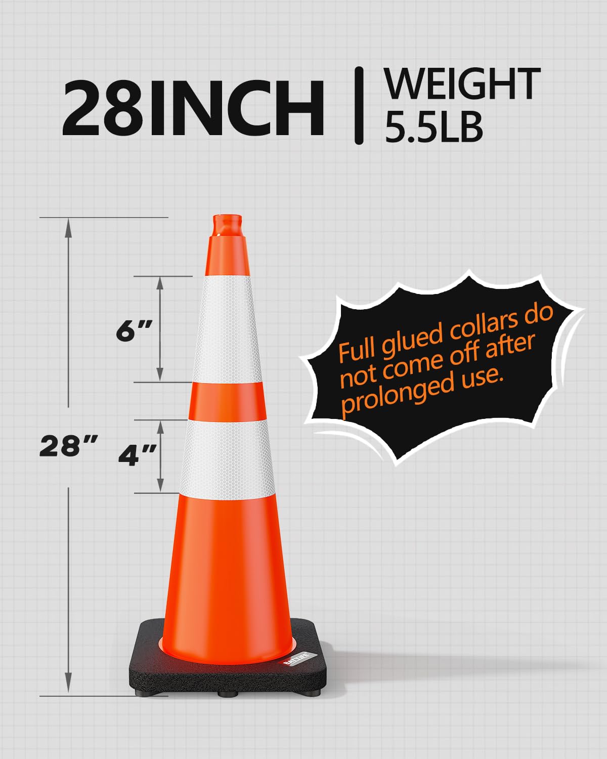 (4 Pack) BATTIFE Traffic Cones 18 Inch with Black Weighted Base, PVC Green Cone for Traffic Control,Construction Events, Driveway Road Parking Lot