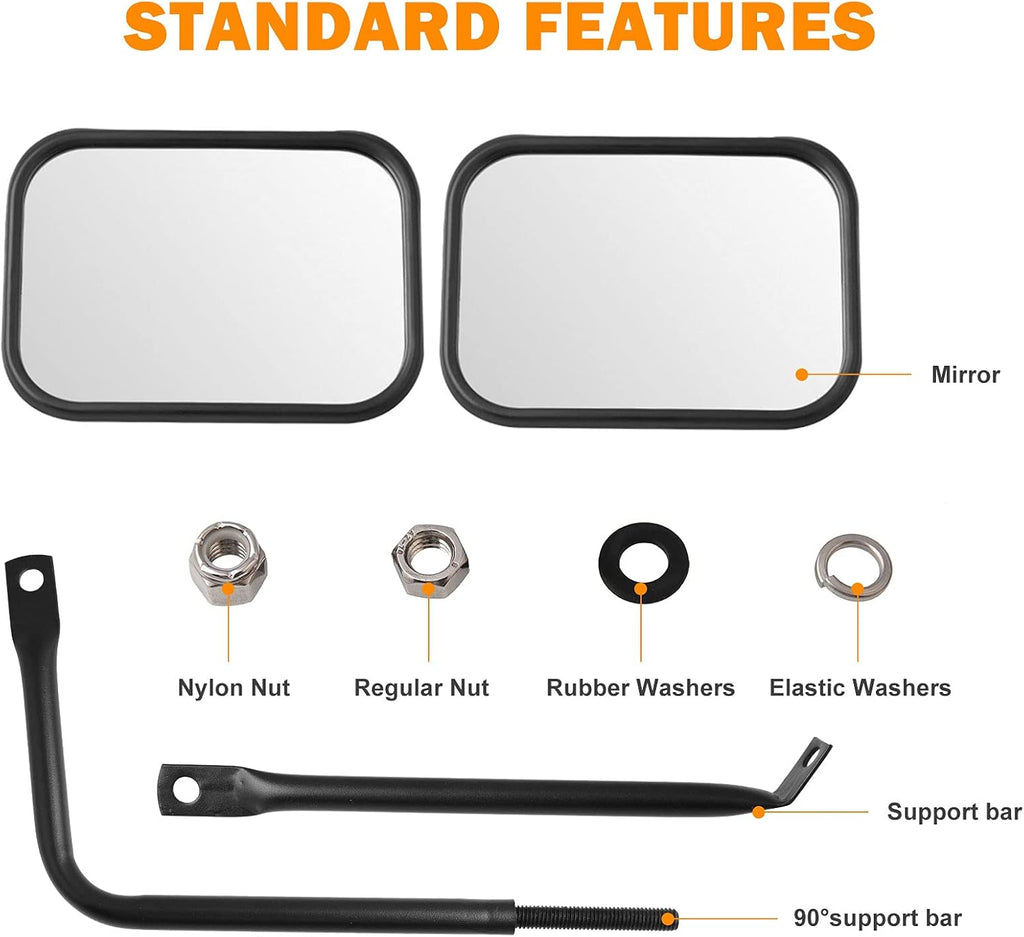 Door Off Mirror Compatible with Jeep Wrangler JK JL & Unlimited, Wider View Easy-Install Door Hinge Side Mirrors for Wrangler JK JL Unlimited