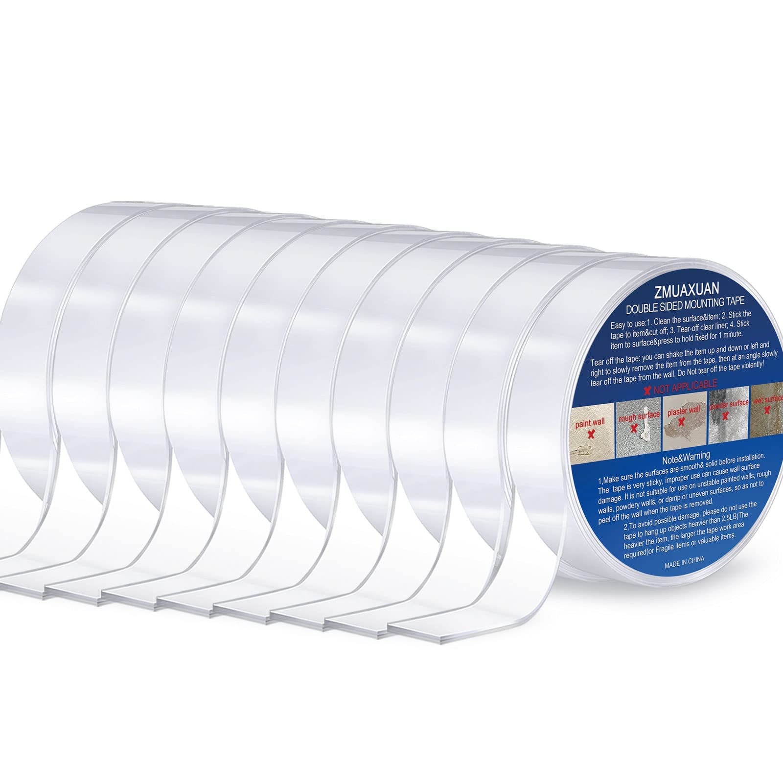 ZMUAXUAN Strong Nano Double Sided Tape Heavy Duty Mounting,Clear Removable Wall Sticky Adhesive Strips,Reusable Thick Gel Grip for Hanging Picture,Poster,Carpet,Photo