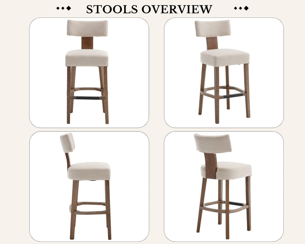 Farmhouse 30'' Extra Tall Bar Stools Set of 2 Modern Counter Height Barstools with Backs Rustic Wood Bar Stools Linen Upholstered Counter Chairs Kitchen Island Stool Chairs with Wood Frame, Beige