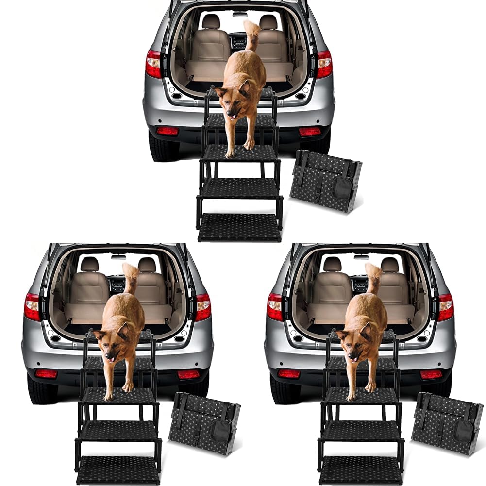 Dog Stairs for Car - Foldable Dog Ramps for Large Dogs with Non Slip Surface, Portable Dog Steps for Cars and SUV, Truck, Support Up to 200 Lbs