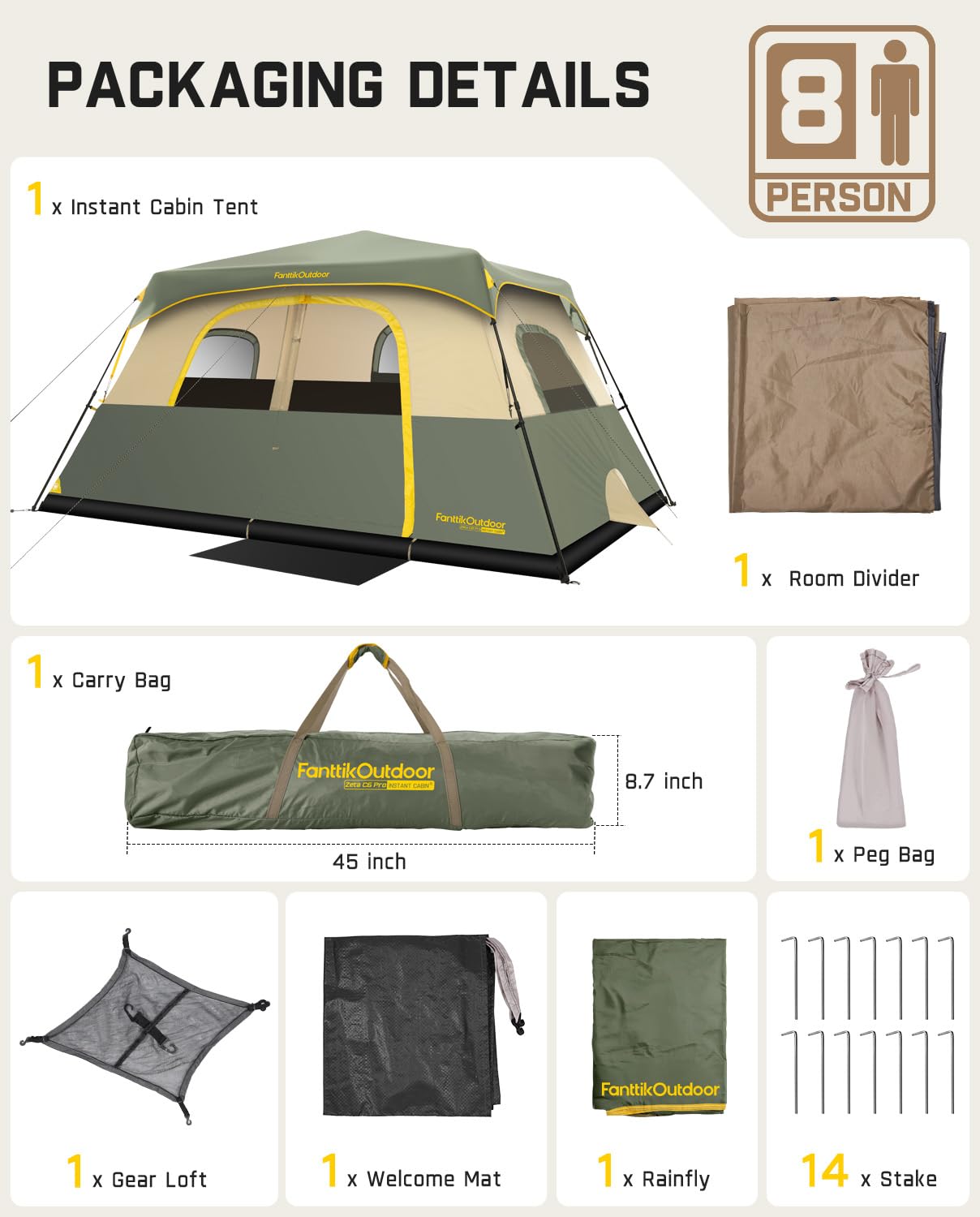 FanttikOutdoor Camping Tent 4/6/8/10 Person Instant Cabin Tent Setup in 60 Seconds with Rainfly & Windproof Portable with Carry Bag for Family Camping & Hiking, Upgraded Ventilation, Navy Blue