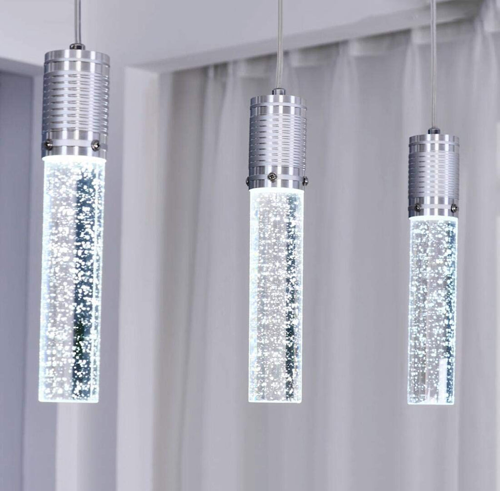 HAIXIANG Modern Kitchen Island Hanging Light Fixtures Crytstal Pendant Lighting for Kitchen Island Chrome Mini Chandelier with 6000K Daylight Bulb