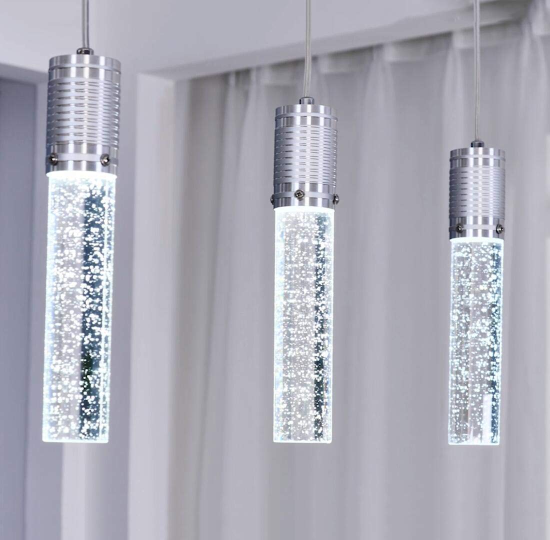 HAIXIANG Modern Kitchen Island Hanging Light Fixtures Crytstal Pendant Lighting for Kitchen Island Chrome Mini Chandelier with 6000K Daylight Bulb
