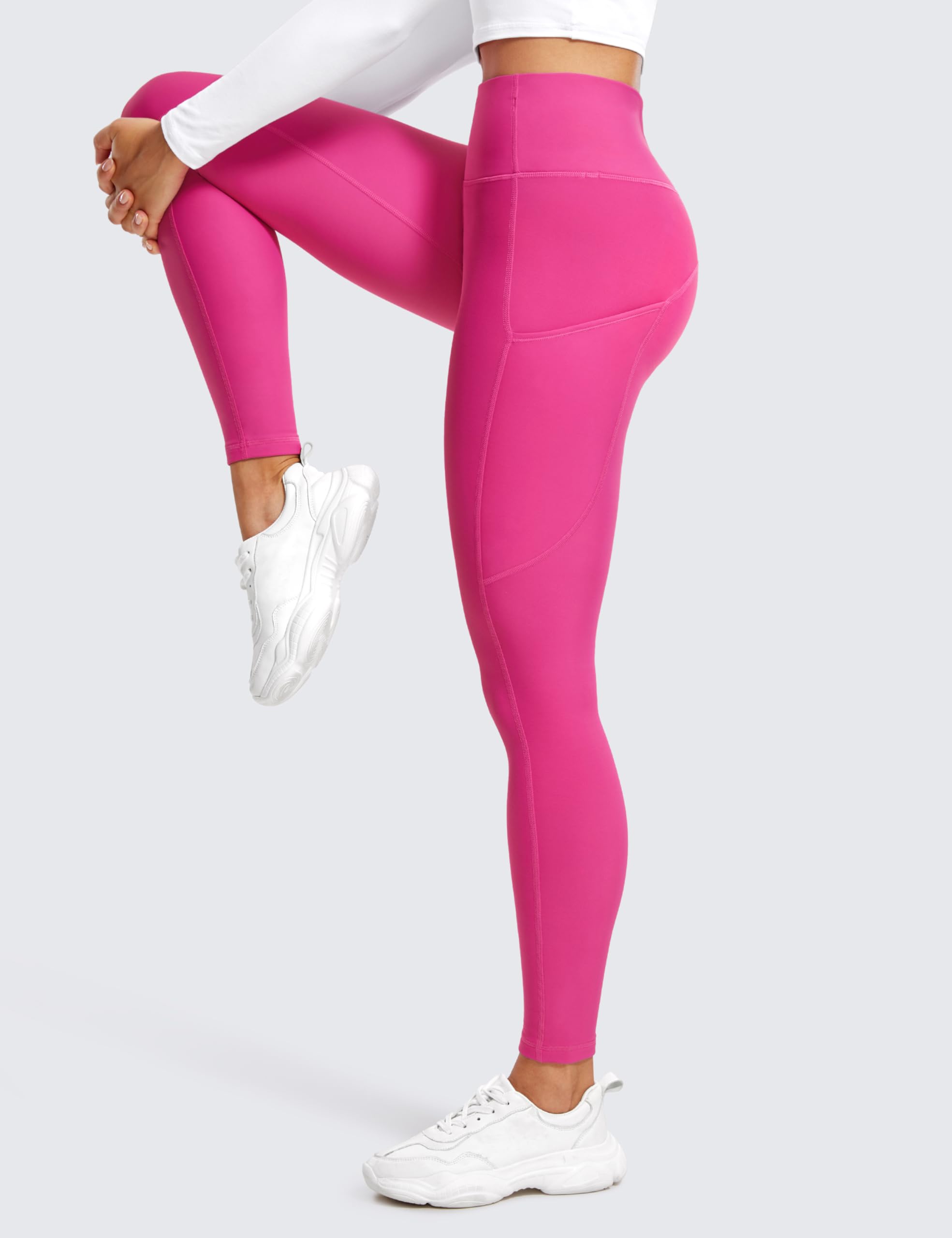 CRZ YOGA Fleece Lined Leggings Pockets 28'' - Thermal Casual Lounge Workout Womens Yoga Full Length Pants Winter Warm