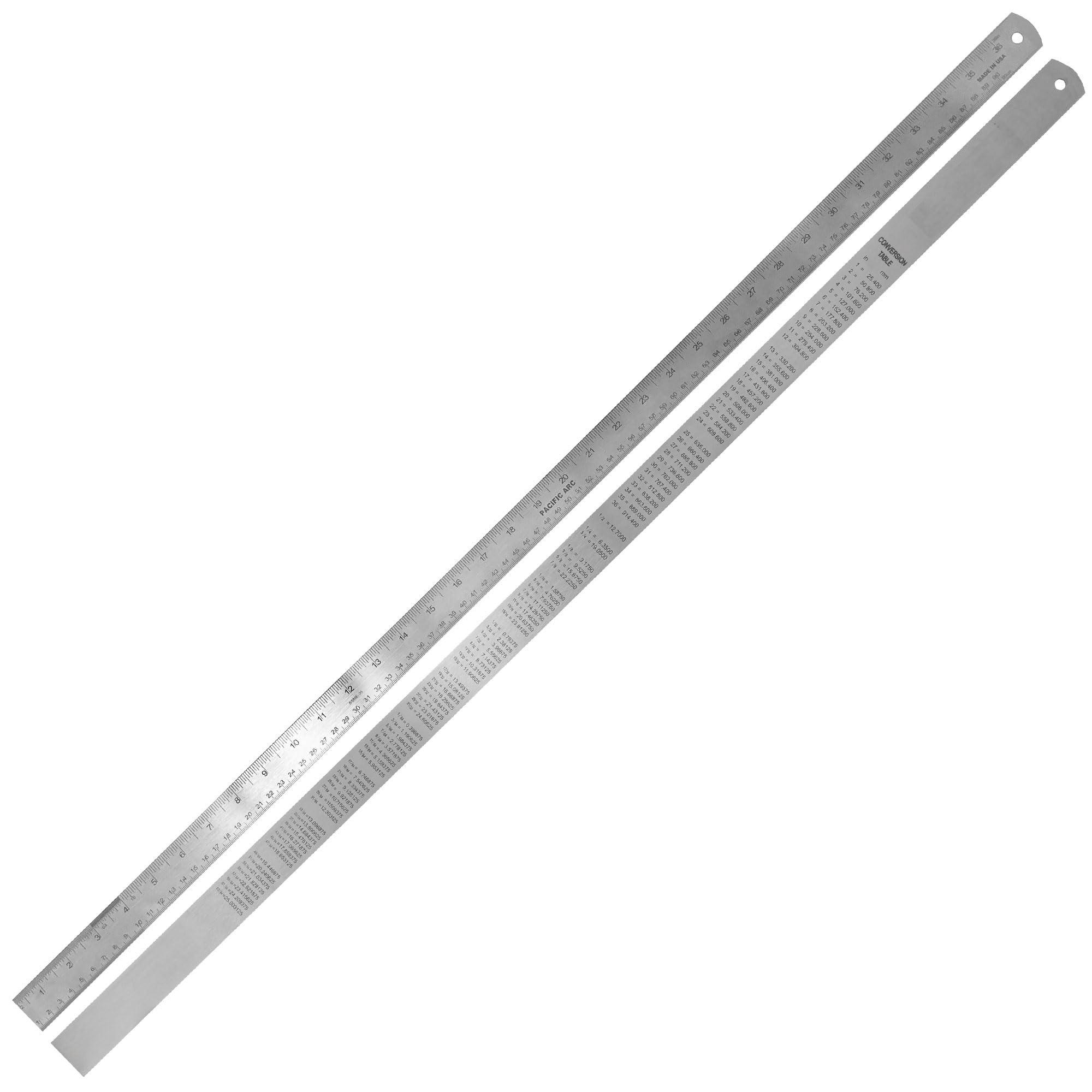 2 Pack Pacific Arc 12 Inch Stainless Steel Ruler with Inch/Metric Conversion Table