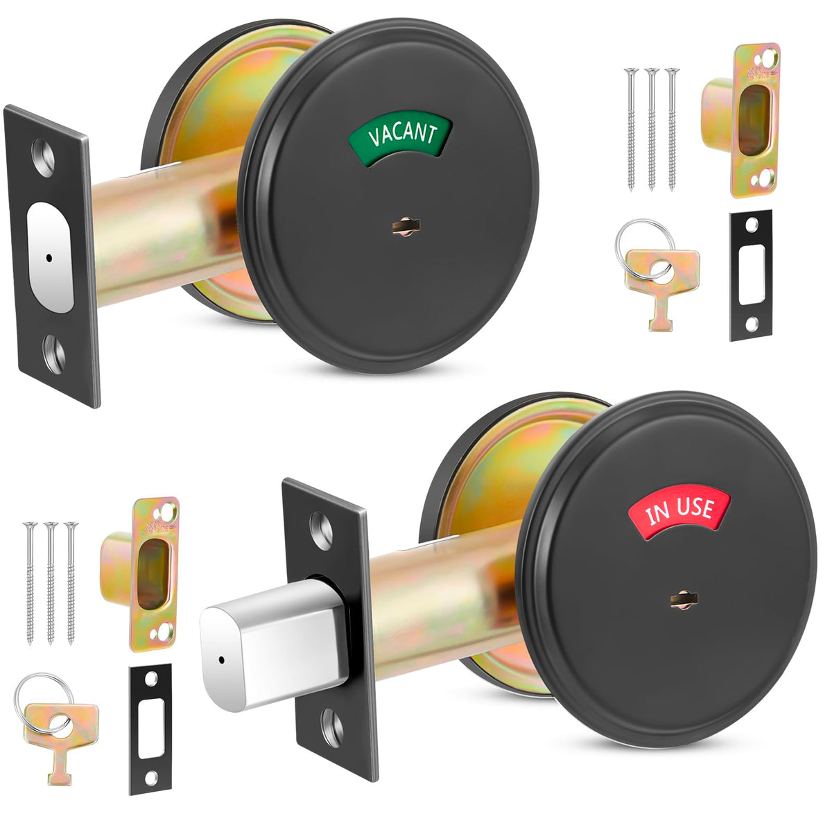 Tandefio 1 Pcs Vacant Occupied Bathroom Lock, in Use Deadbolt with Occupancy Indicator, 304 Stainless Steel, Fit Door Thickness 1 3/8" to 2", Not Adjustable, for Restaurants, Hotels, Offices (Black)