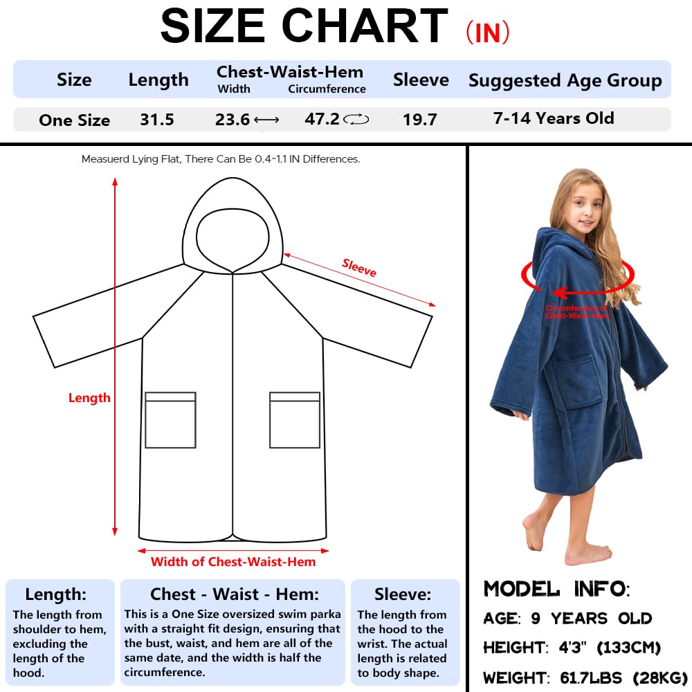 Hiturbo Kids Bath Towel Hoodie: Soft Plush Zipper Surf Poncho - Warm Fleece Changing Towels Swimming Outerwear (Blue)