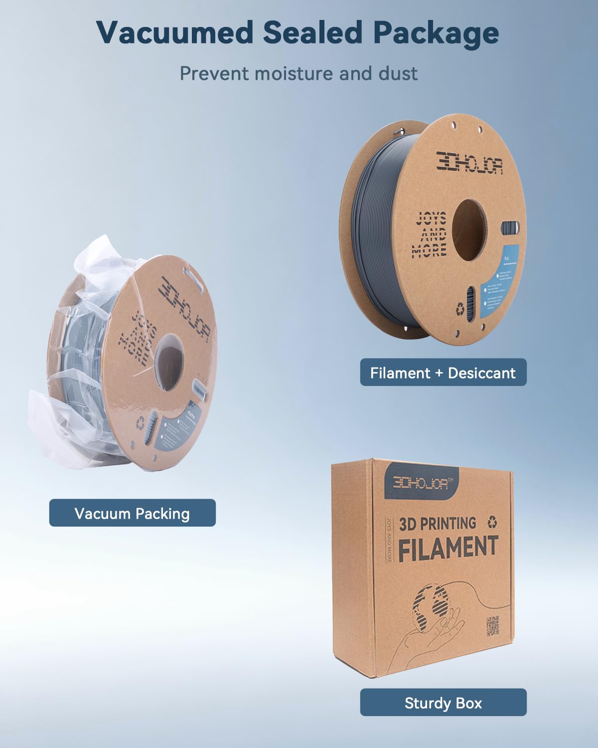 3DHoJor PLA Filament 1.75mm,3D Printing Filament,1kg*2 Cardboard Spool, Fit Most FDM 3D Printer,Dimensional Accuracy +/- 0.03 mm,Vacuum Packaging-2Pack Black