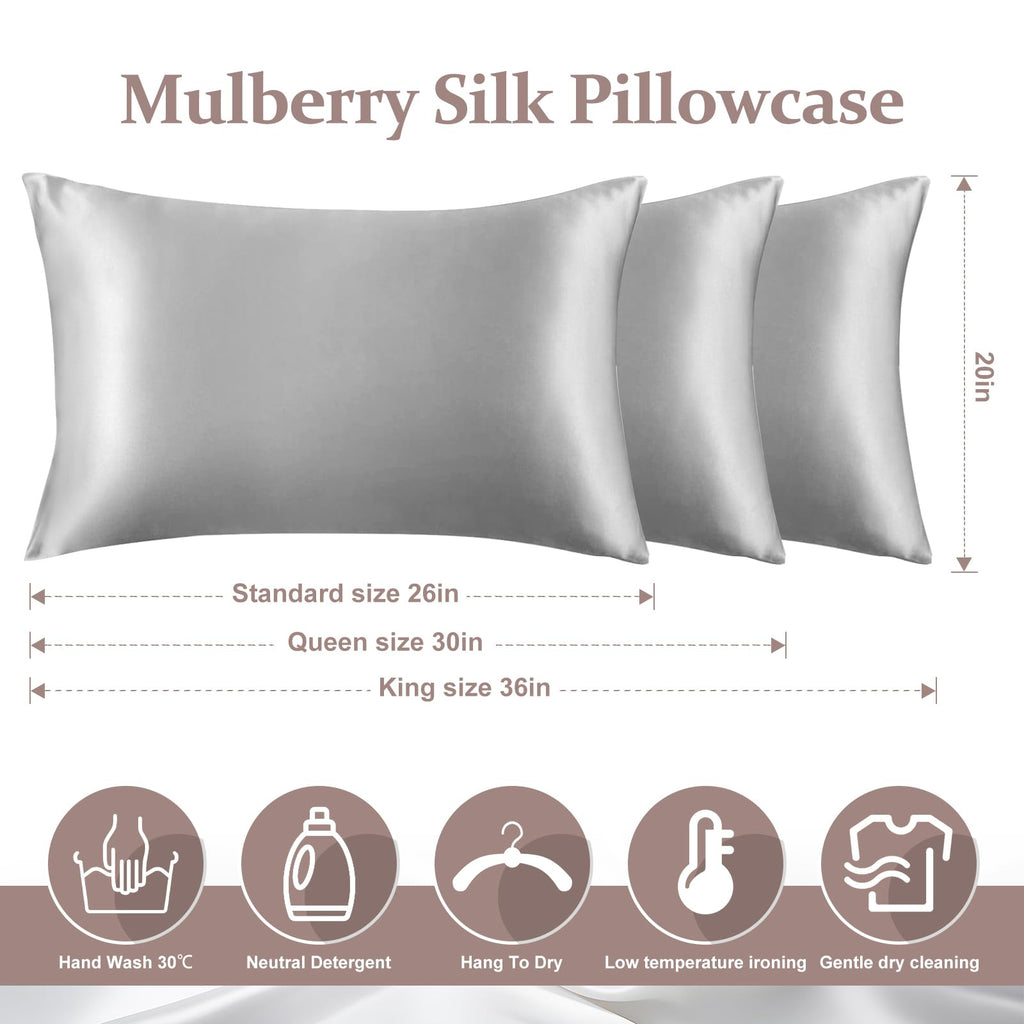 2 Pack 100% Pure Silk Pillowcase for Hair and Skin, Both Sides Mulberry Silk Pillowcases with Hidden Zipper, Cooling Pillowcase 19 Momme, 600 Thread Silk Pillow Cases Standard Size, Apricot