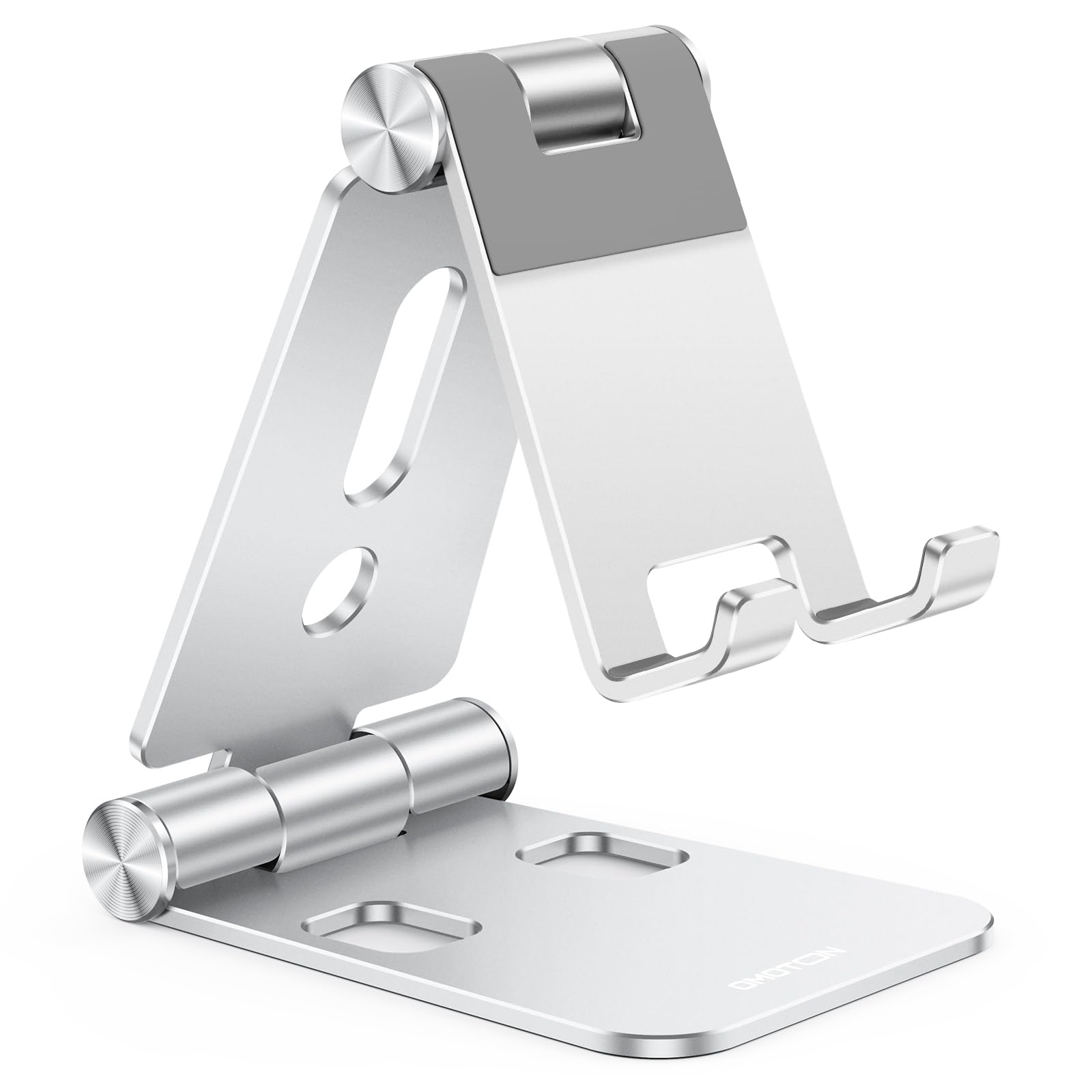 OMOTON Foldable Cell Phone Stand, C4 Portable Aluminum Phone Holder, Adjustable Phone Dock Cradle for iPhone 17/16/15 Pro Max Air, Small Tablets, All Smart Phones for Women Men Gift, Silver
