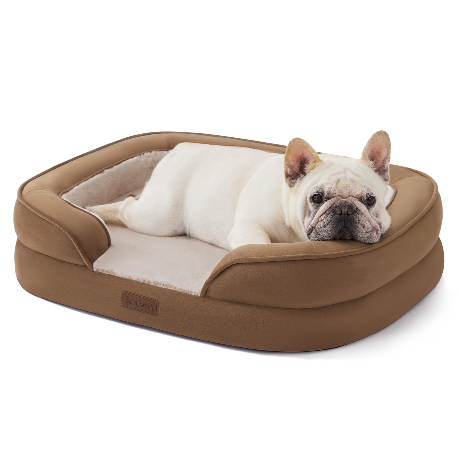 Soft Touch Orthopedic Dog Bed for Large Dogs with Faux Fur Top, Waterproof Pet Couch Bed with Removable Washable Cover and Supportive Foam Filling (Grey, Large)