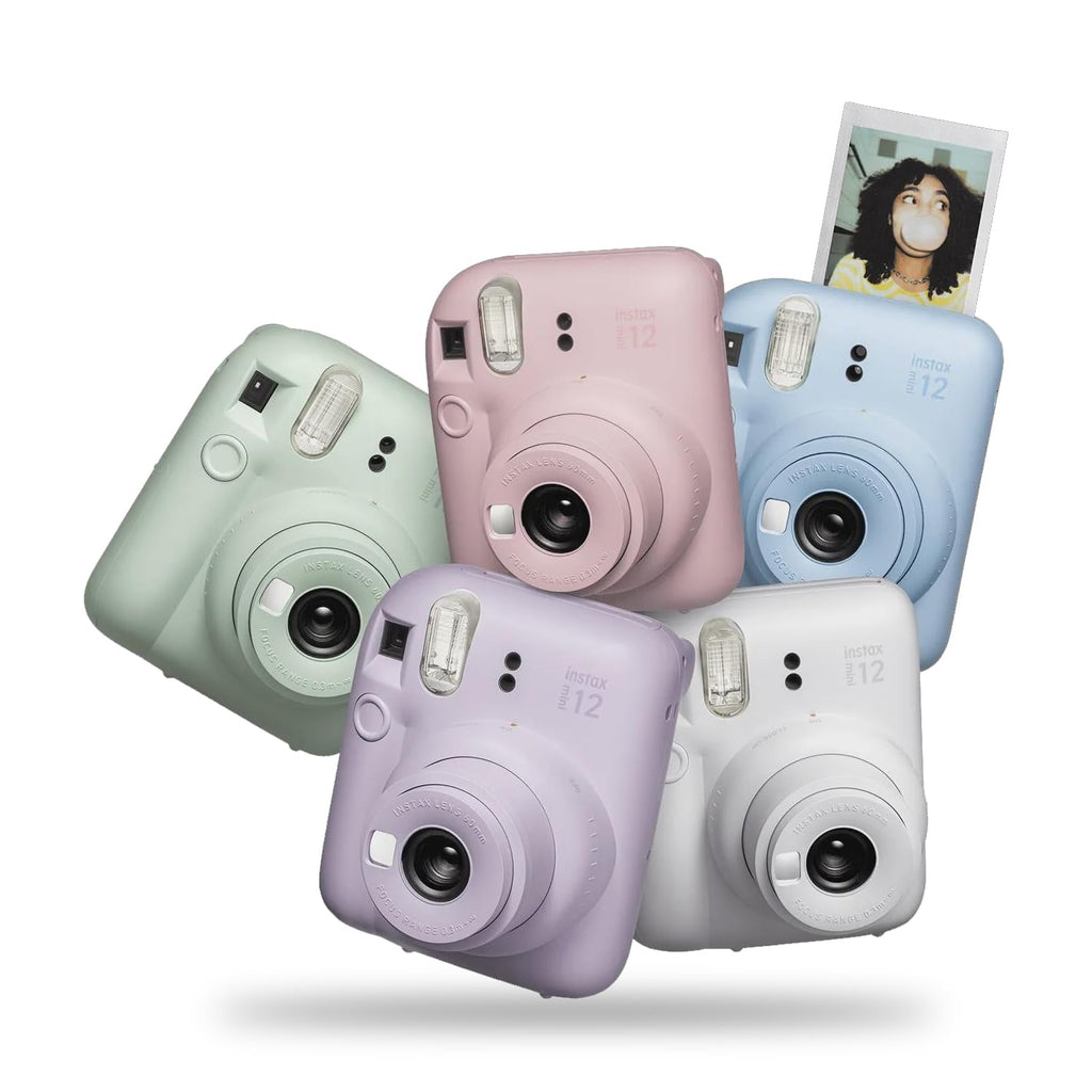 Fujifilm Instax Mini 12 Instant Camera + MiniMate Accessory Bundle & Compatible Custom Case + Fuji Instax Film Value Pack (50 Sheets) Flamingo Designer Photo Album (Mint Green)